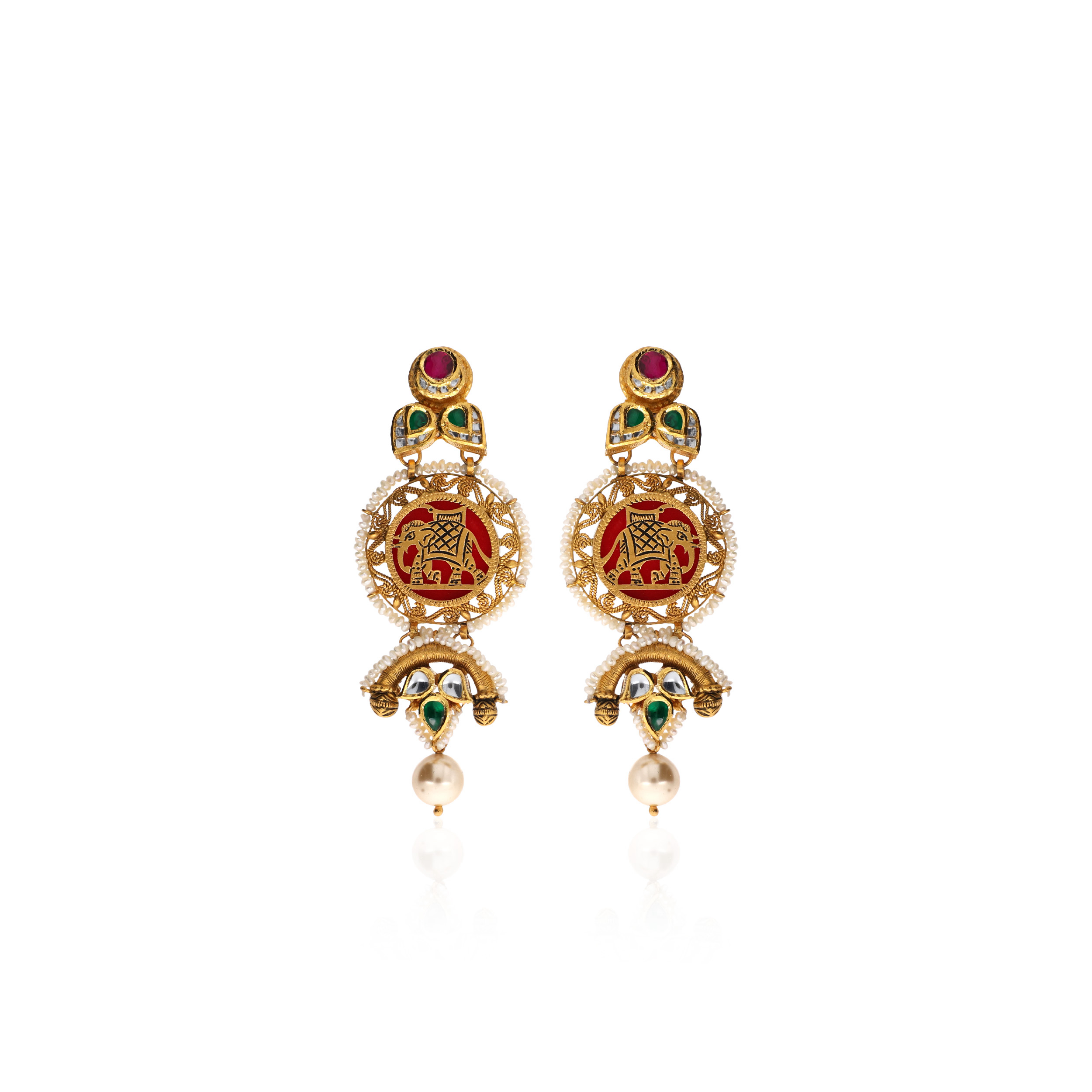 Vibrant Royalty Antique Gold Kundan Danglers - Senco Gold and Diamonds
