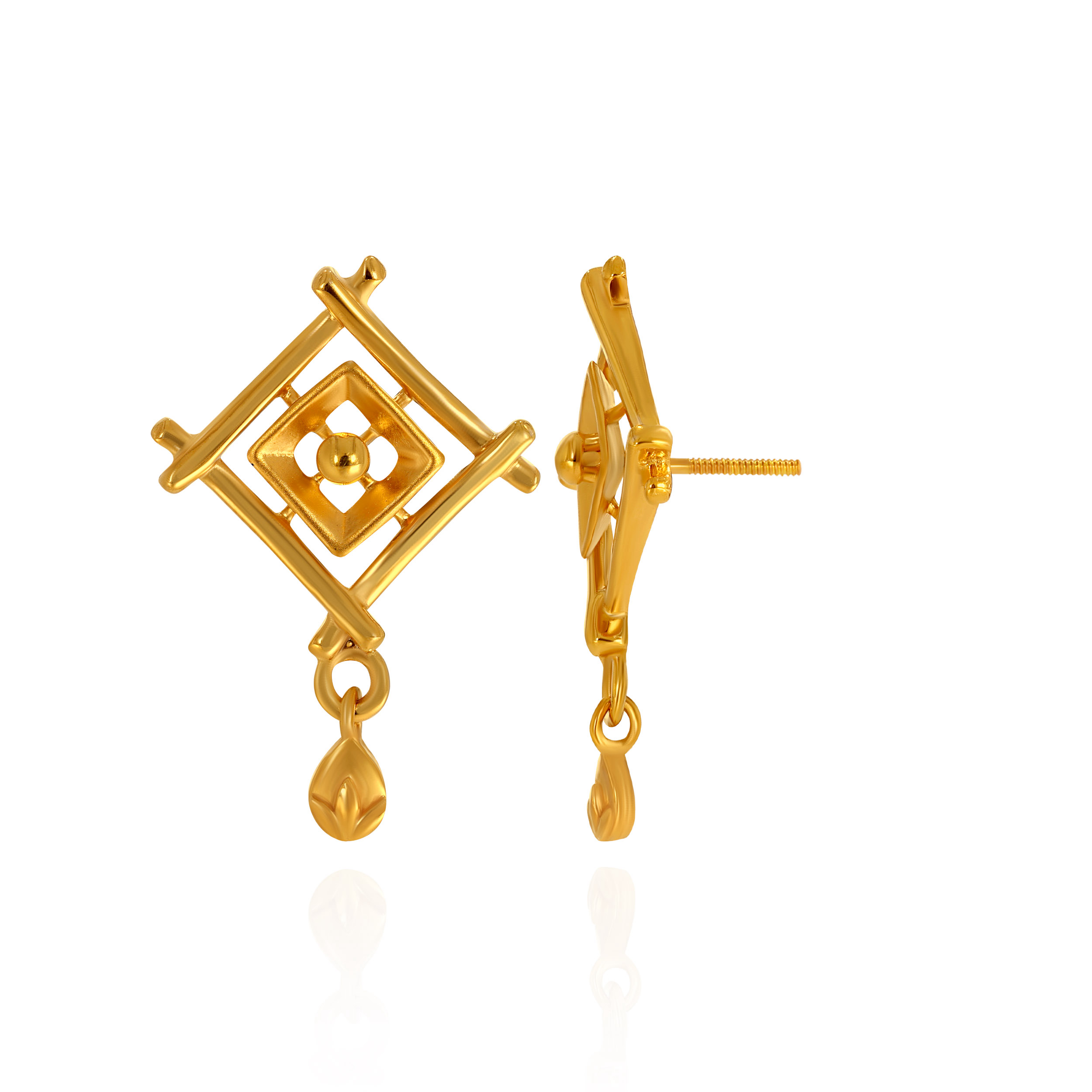 Artistic Frame Gold Drop Earrings - Senco Gold and Diamonds