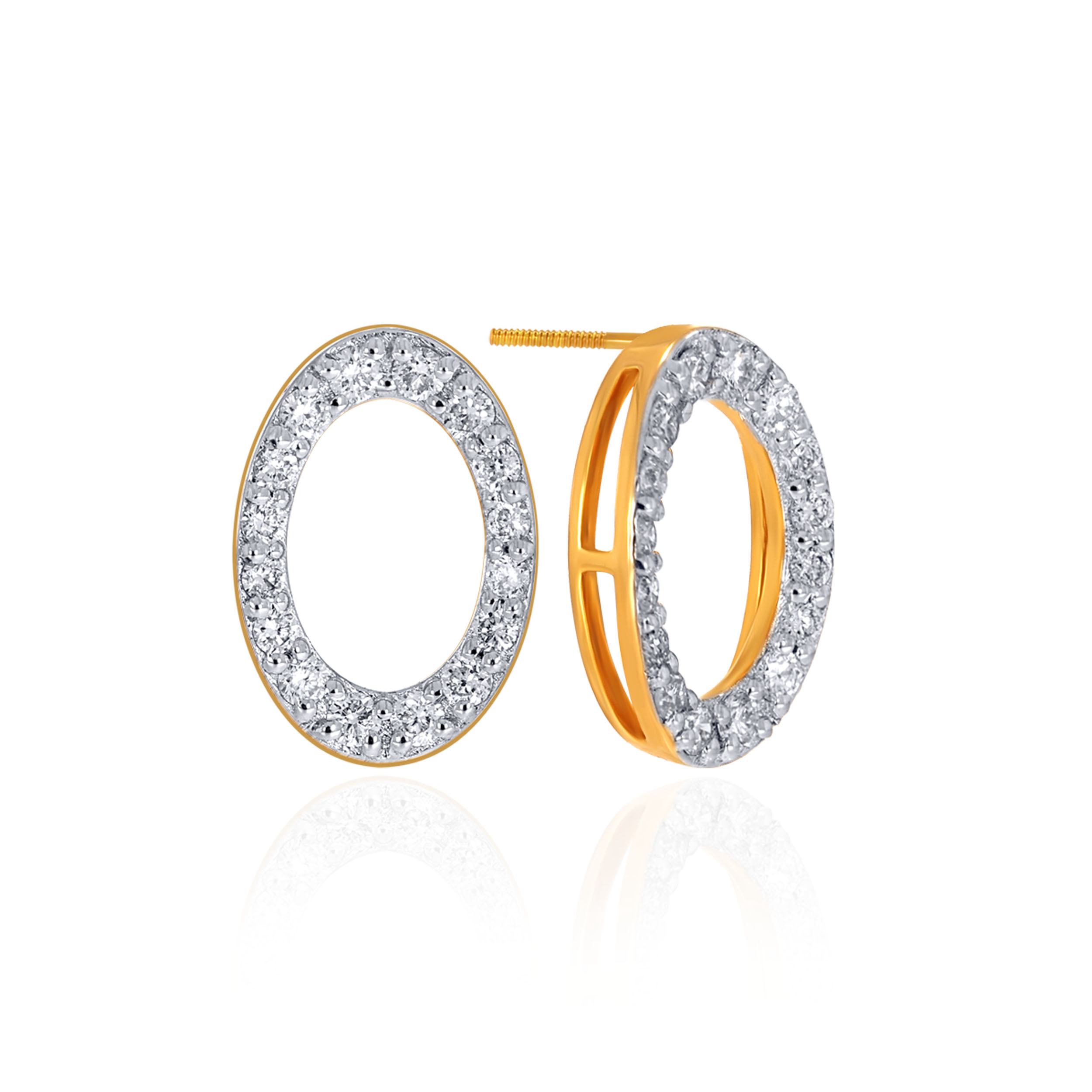 Minimalist Open Oval Diamond Studs  - Senco Gold and Diamonds