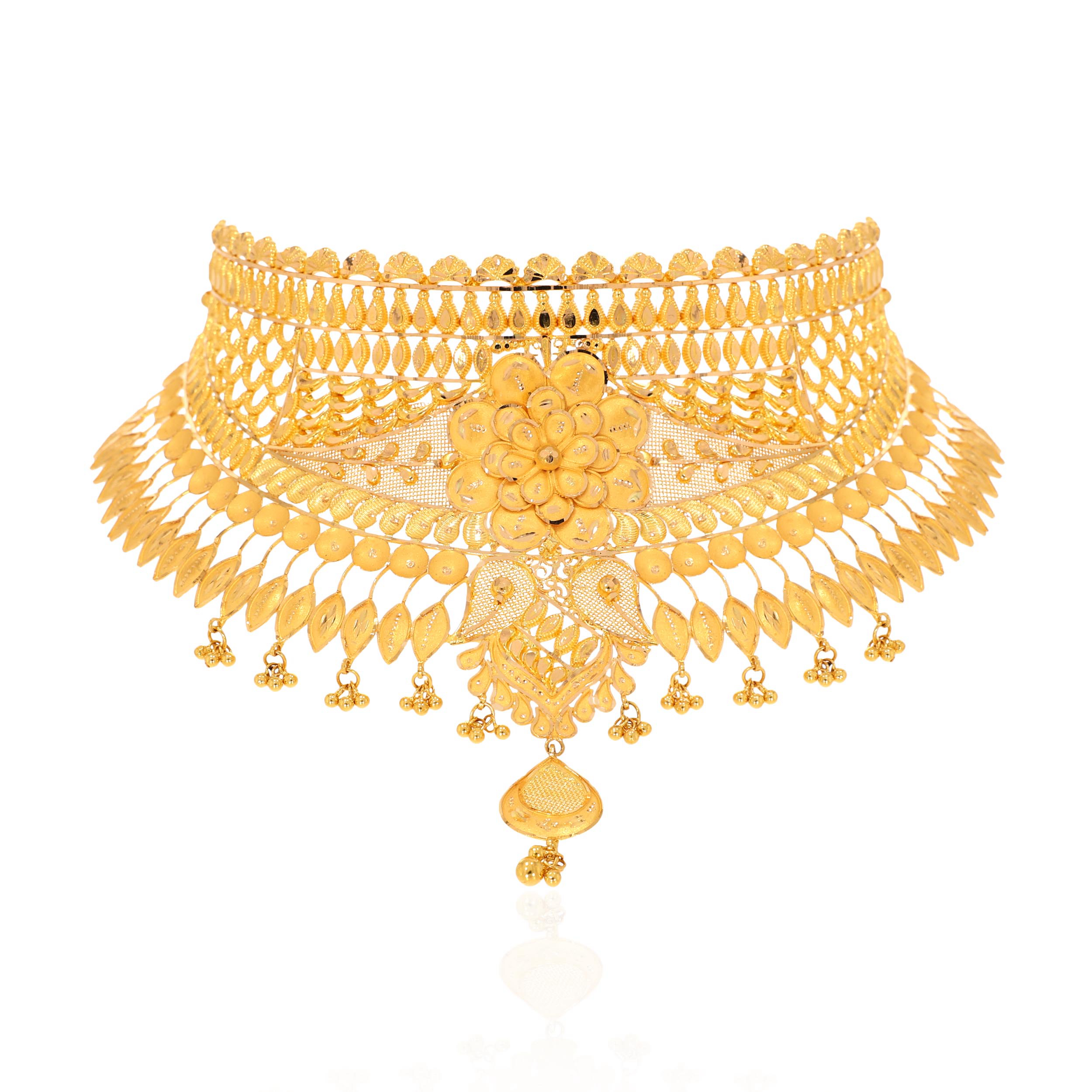 Mesh & Bloom Statement Gold Choker - Senco Gold and Diamonds