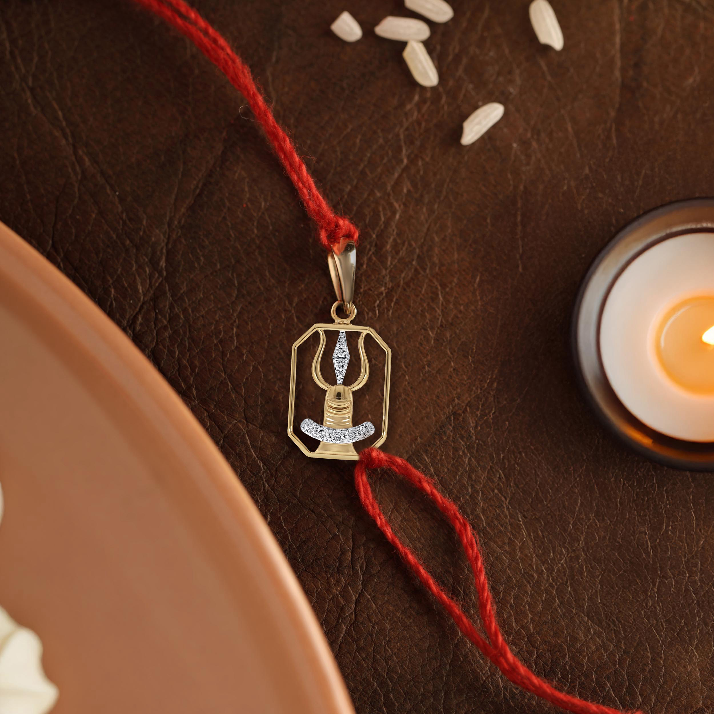 Trishul Shivling Diamond Rakhi Pendant - Senco Gold and Diamonds