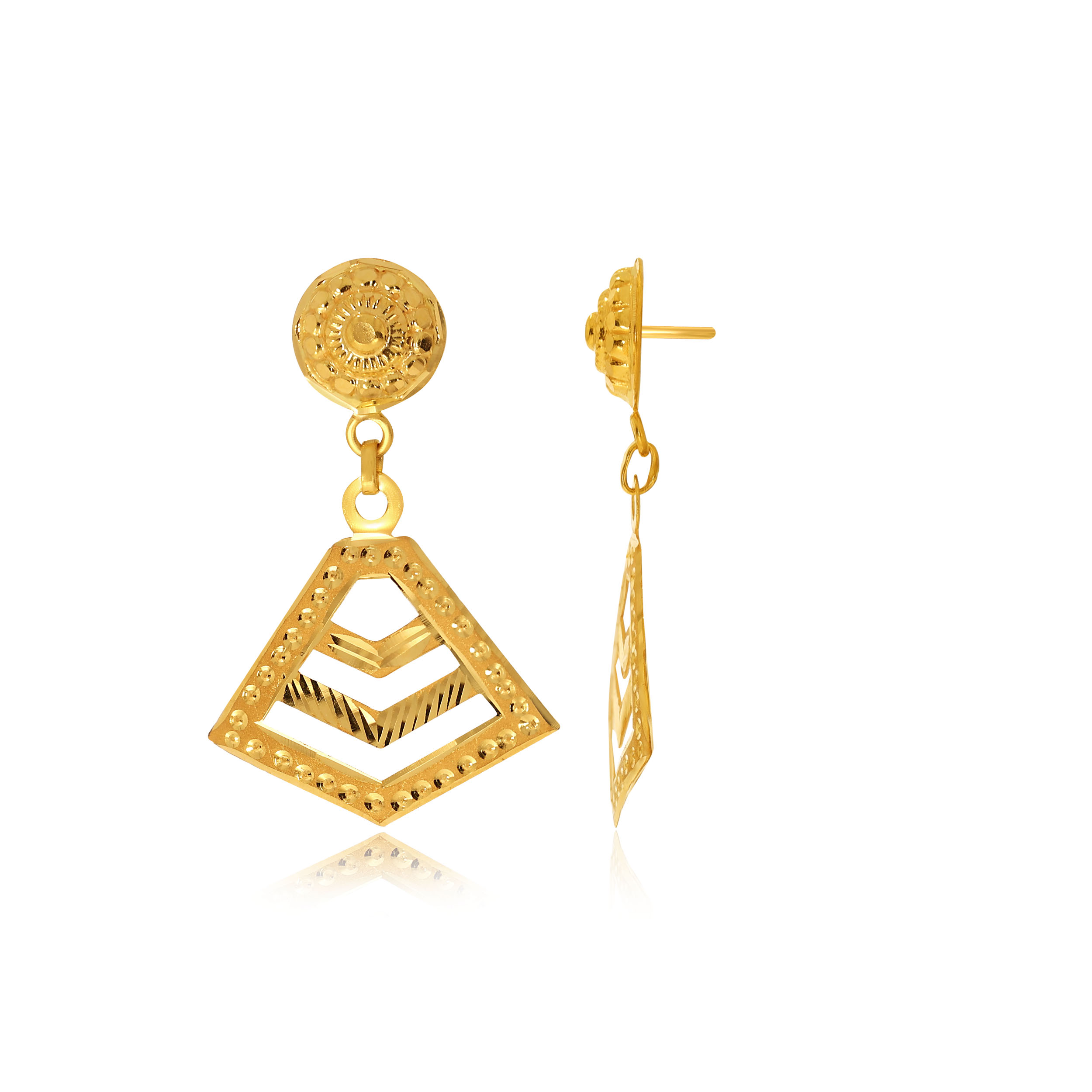 Pyramidal Splendour Gold Drop Earrings - Senco Gold and Diamonds