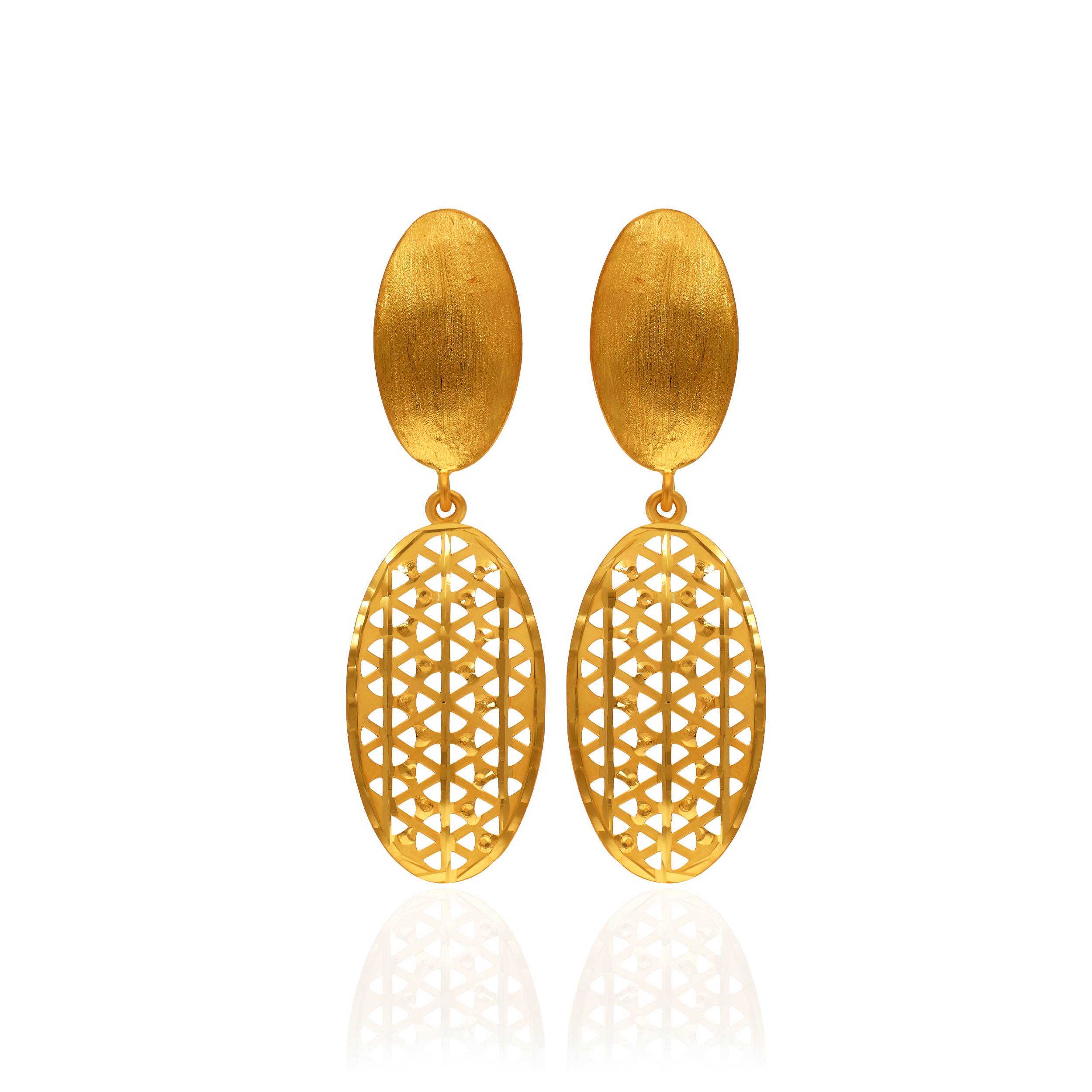 Sunlit Mesh Oval Gold Earrings - Senco Gold and Diamonds