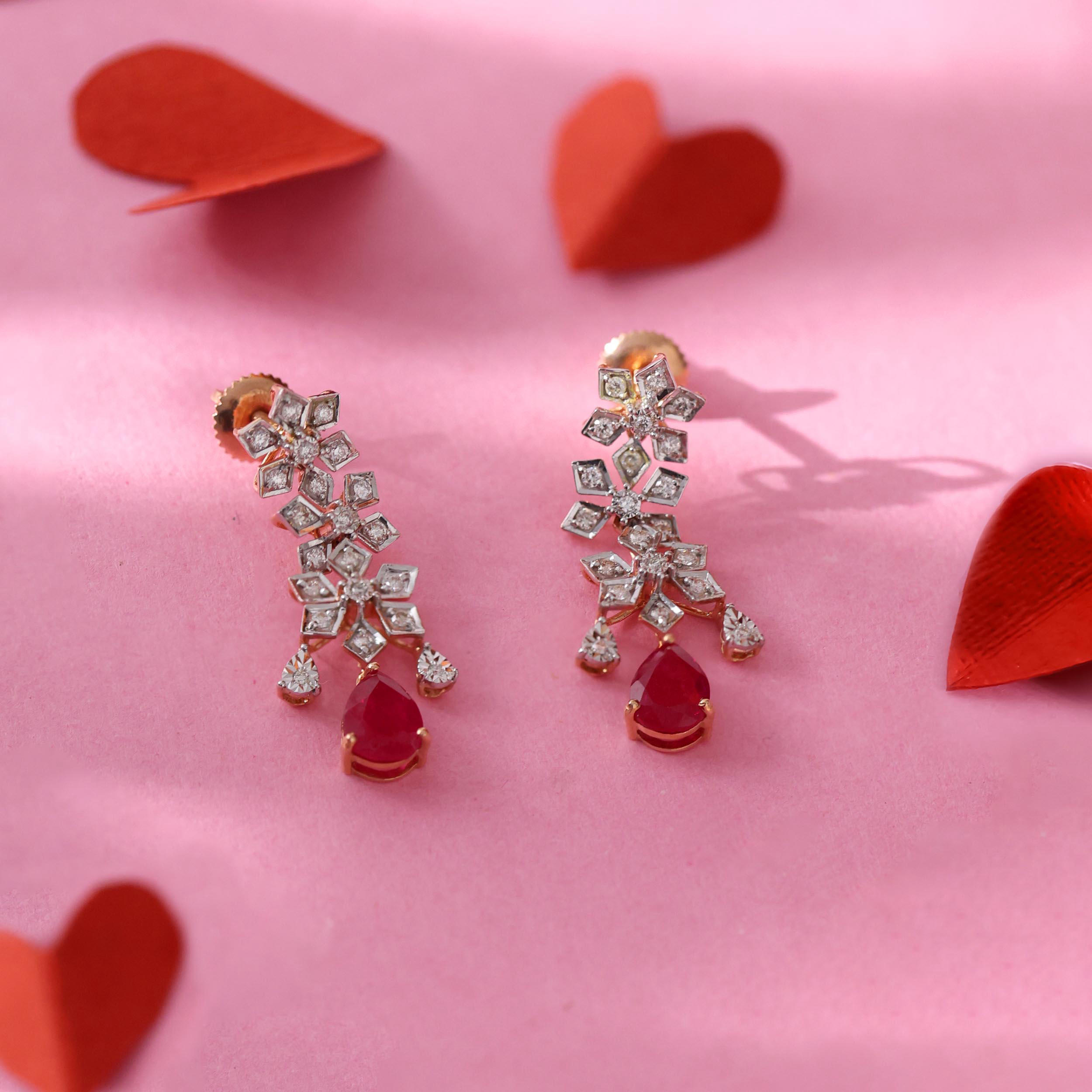 Romantique Bloom Diamond Drop Earrings - Senco Gold and Diamonds