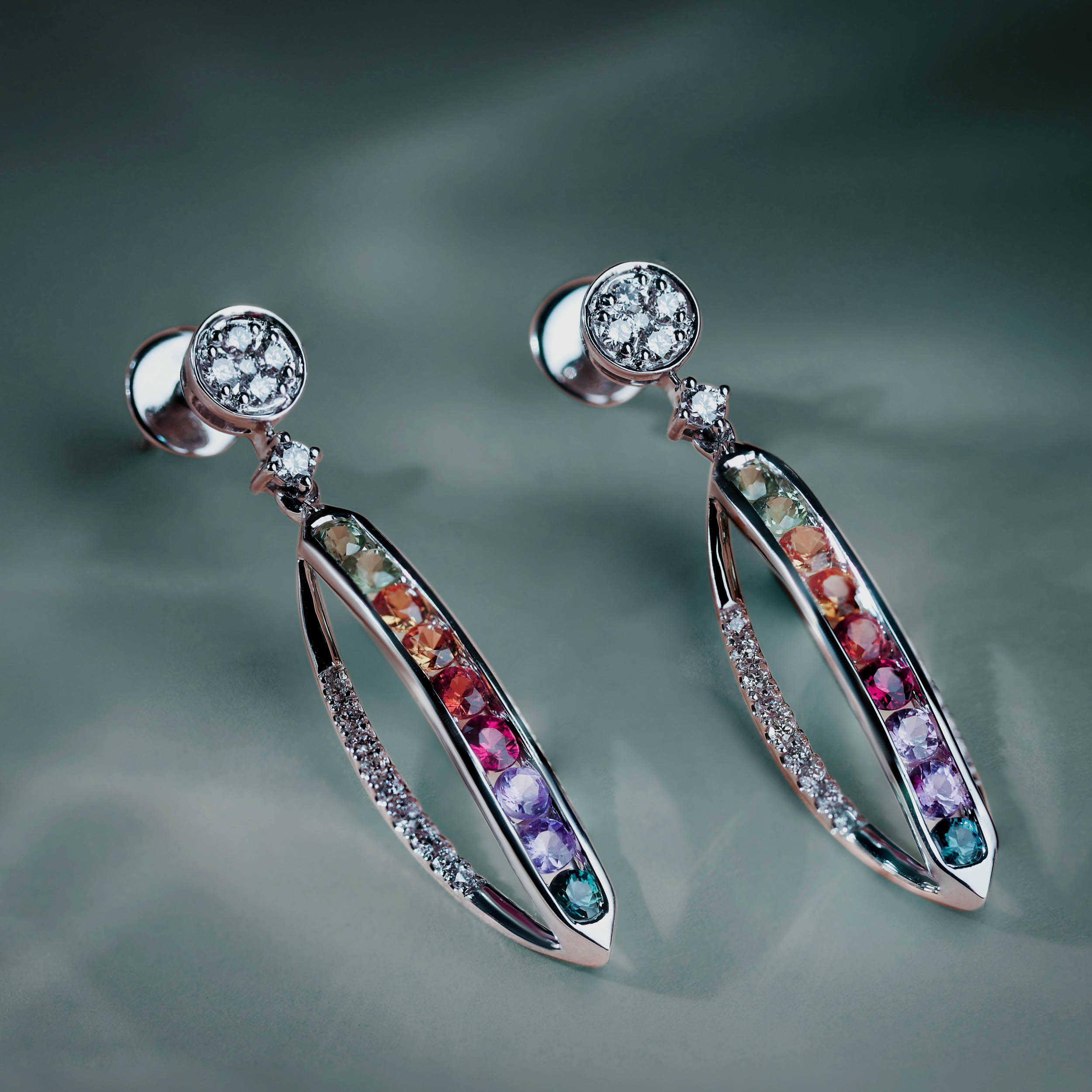 Colourful Spectrum Diamond Drop Earrings - Senco Gold and Diamonds