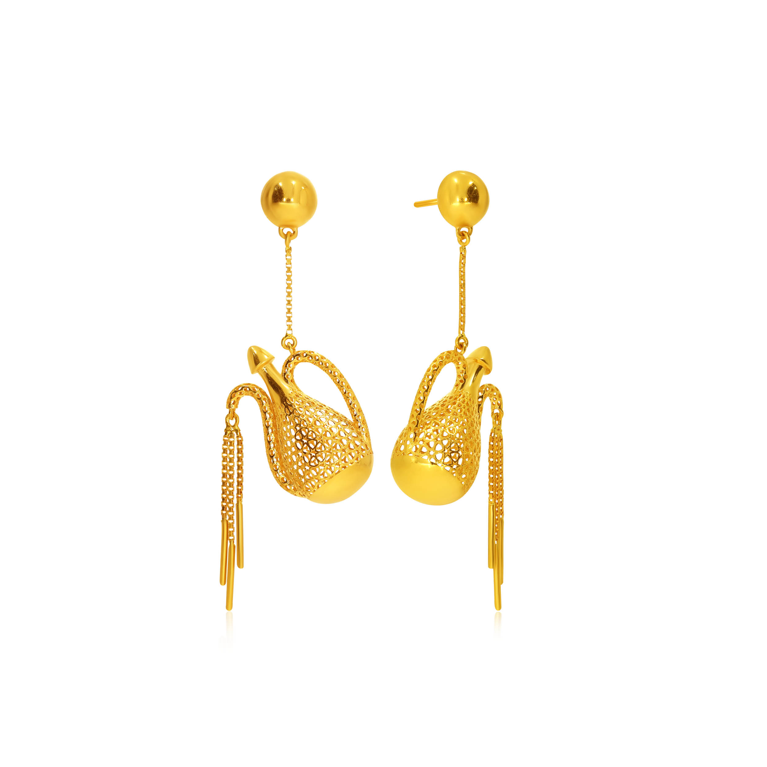 Beauteous Flow Gold Long Earrings - Senco Gold and Diamonds