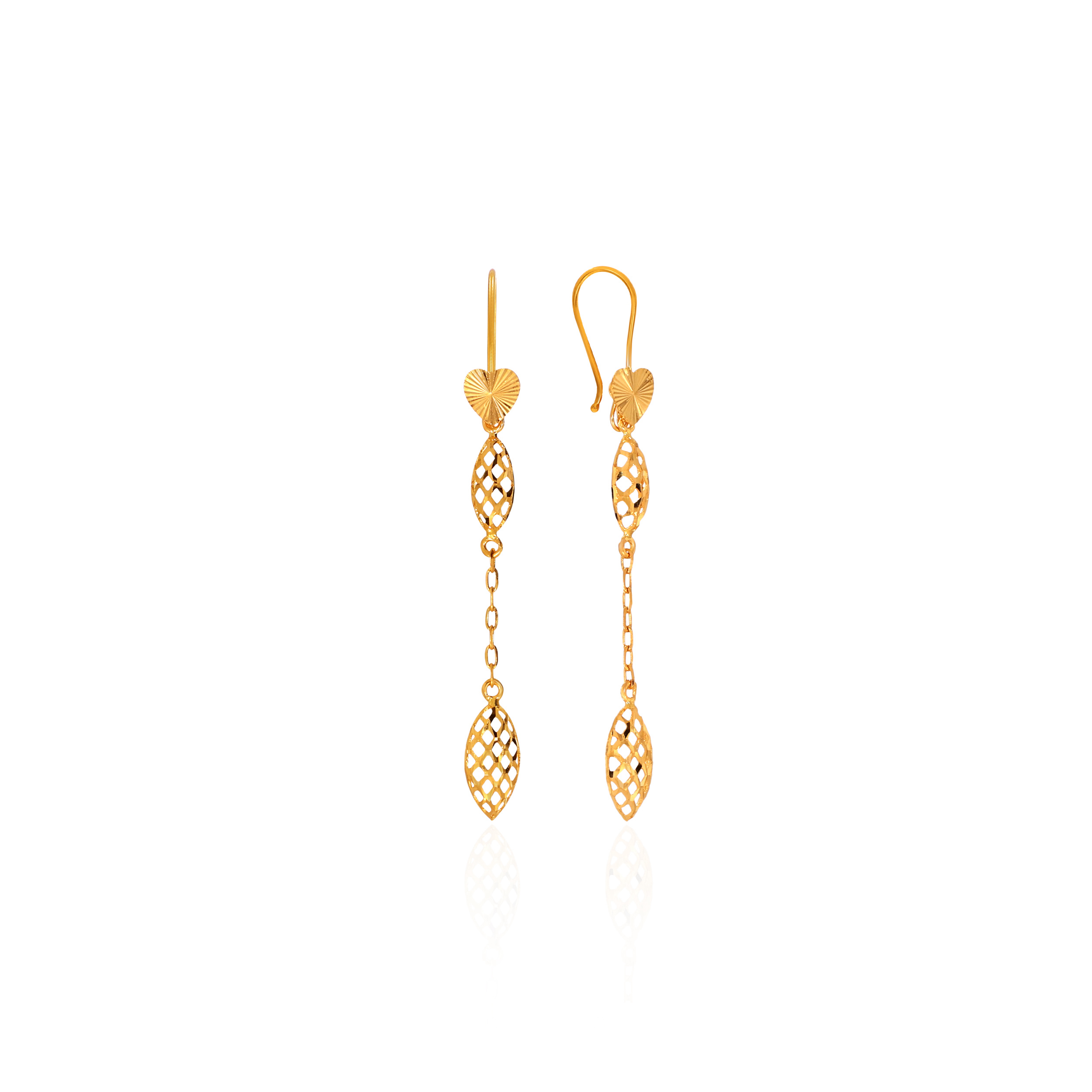Modish Petals Gold Hook Long Earrings - Senco Gold and Diamonds