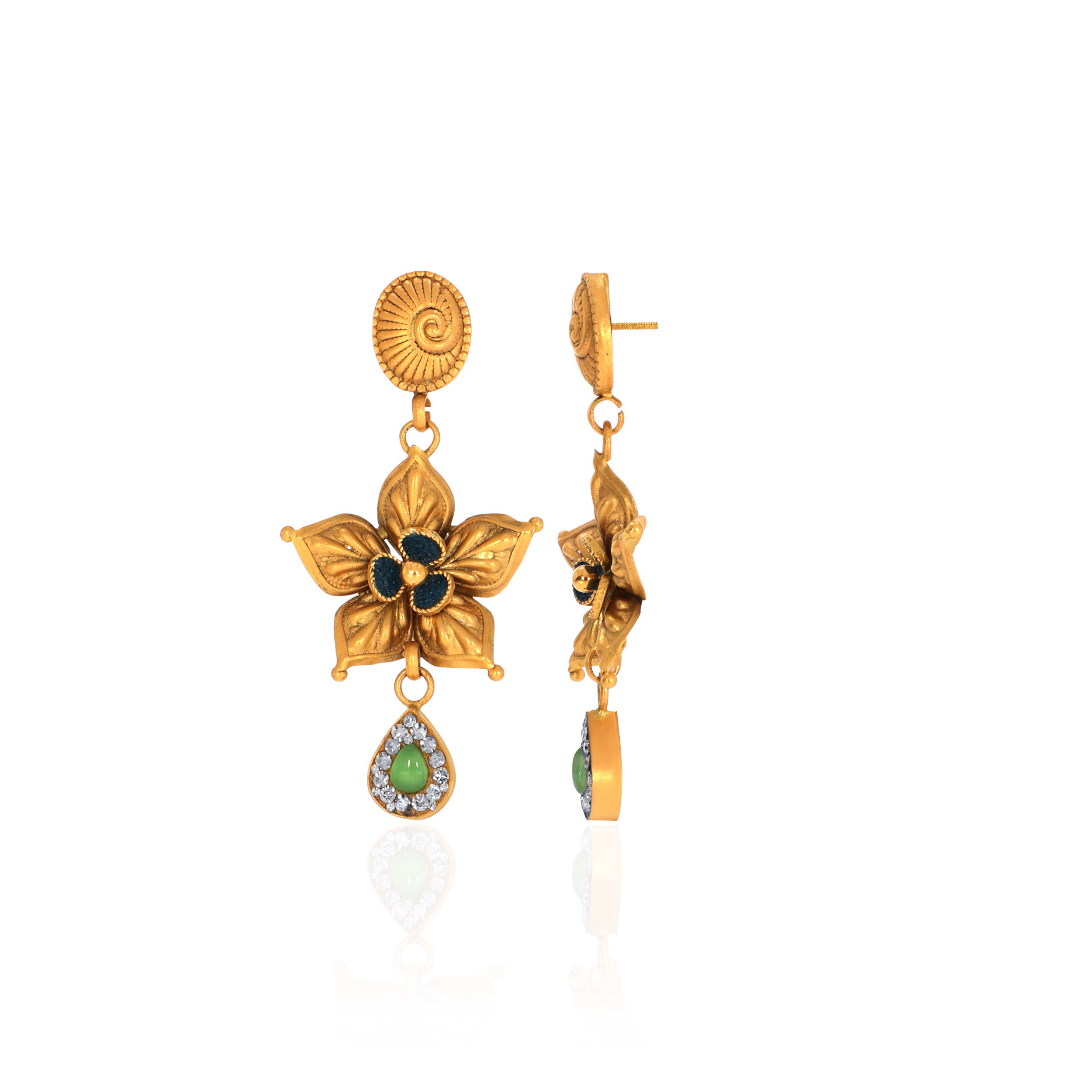 22K Yellow Gold Antique Kundan Drop Earrings-GPGN-D000779676 - Senco Gold and Diamonds