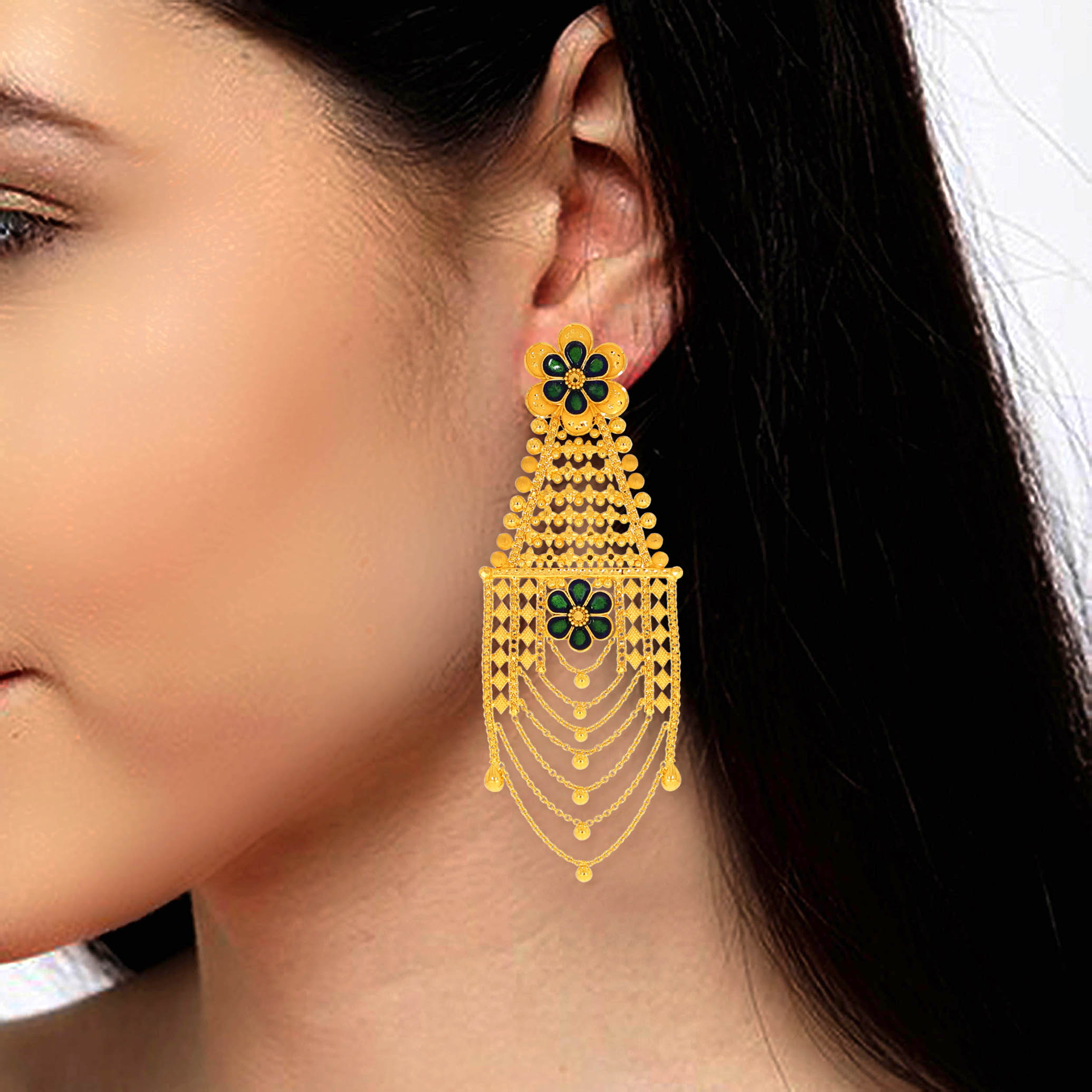 Floral Splendour Gold Danglers - Senco Gold and Diamonds