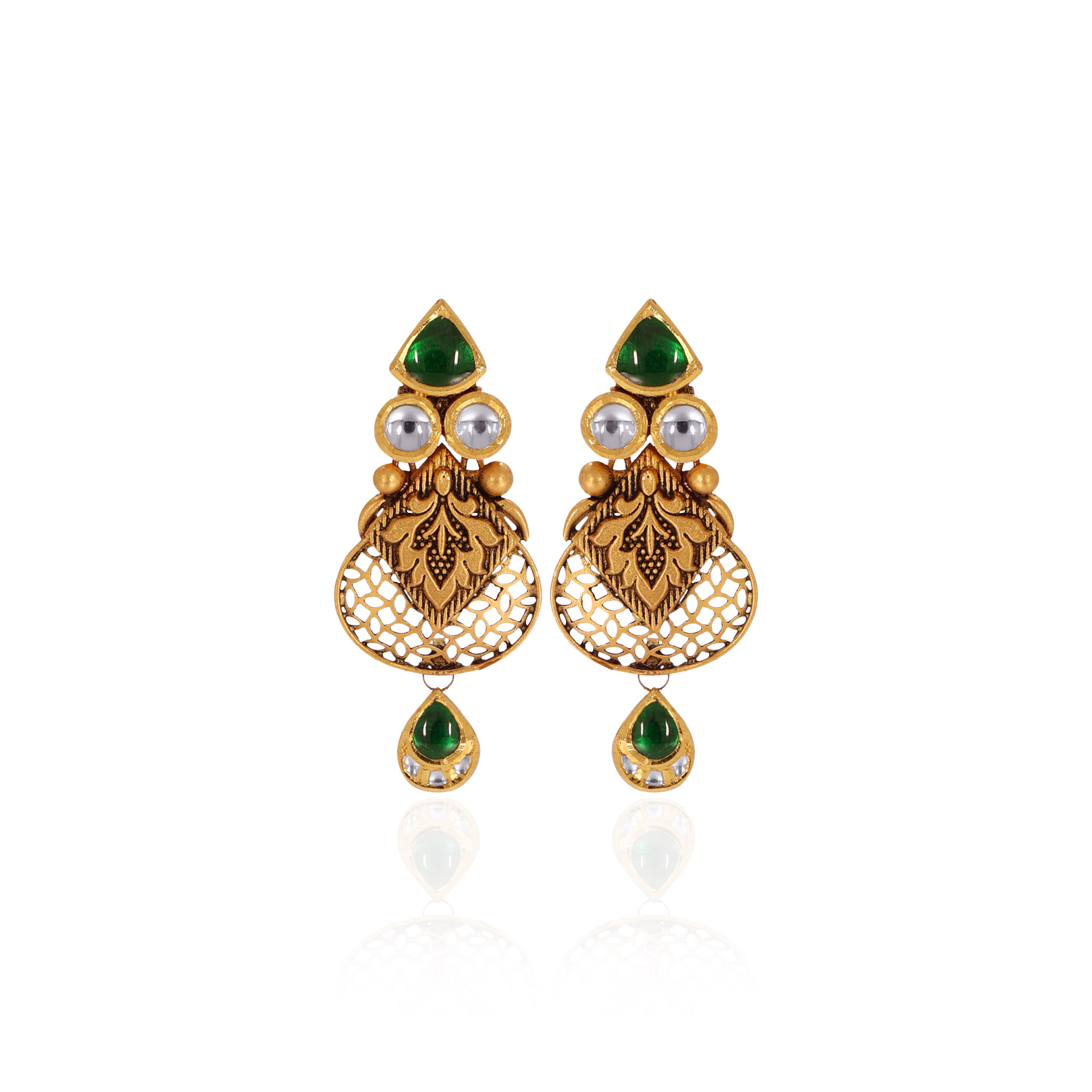 Classic Kundan Jaffrey Earrings - Senco Gold and Diamonds