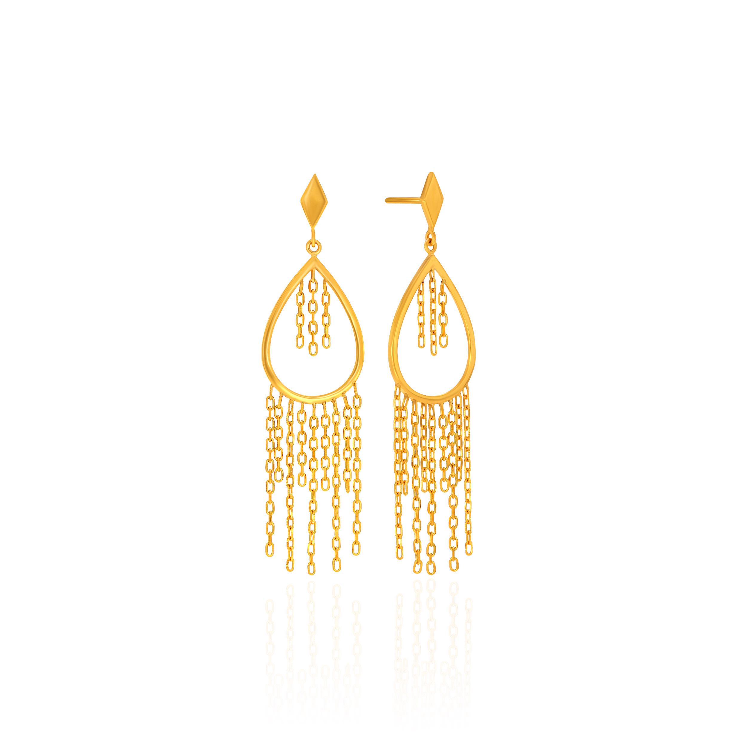 Elegant Pear Frame Chain Gold Earrings - Senco Gold and Diamonds
