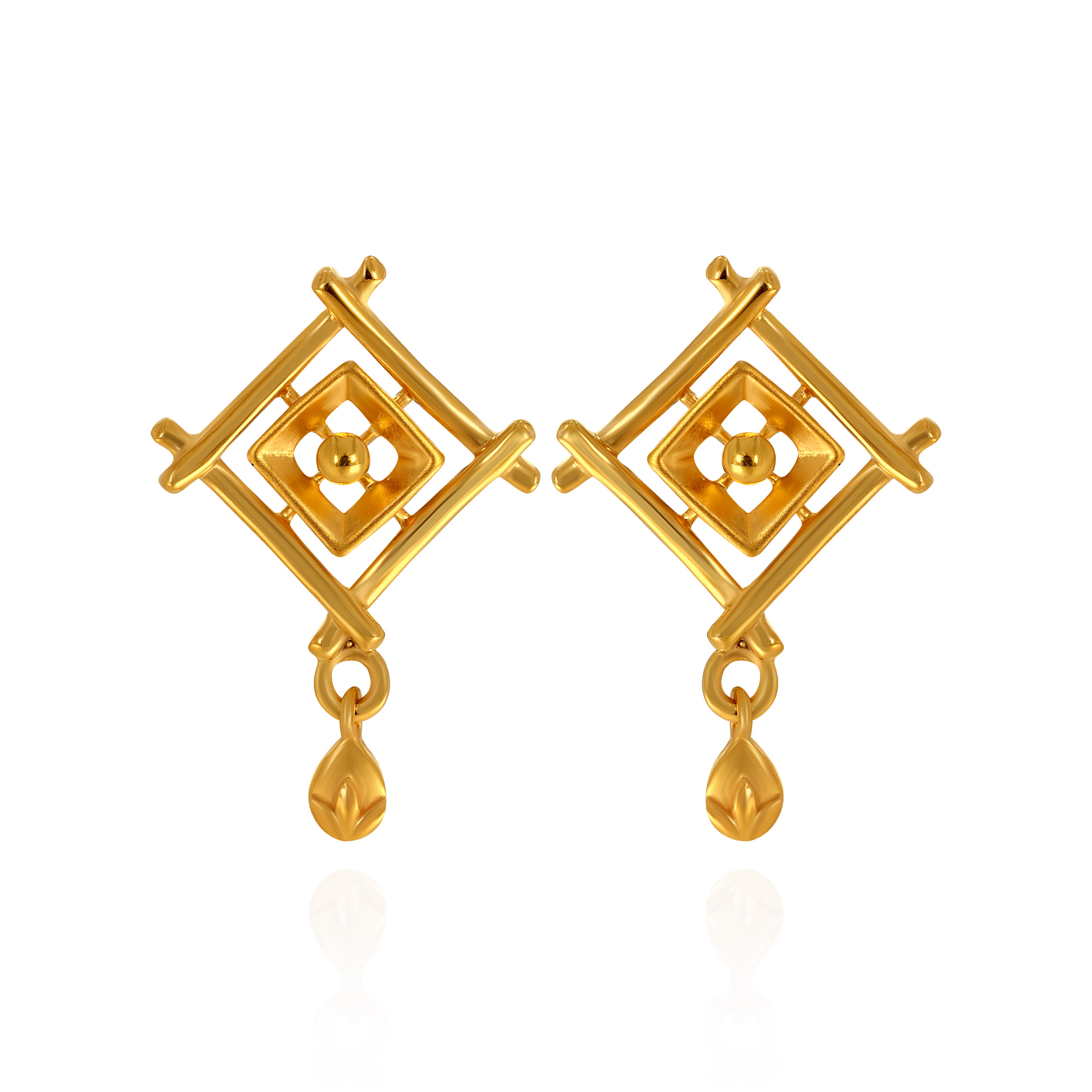 Artistic Frame Gold Drop Earrings - Senco Gold and Diamonds