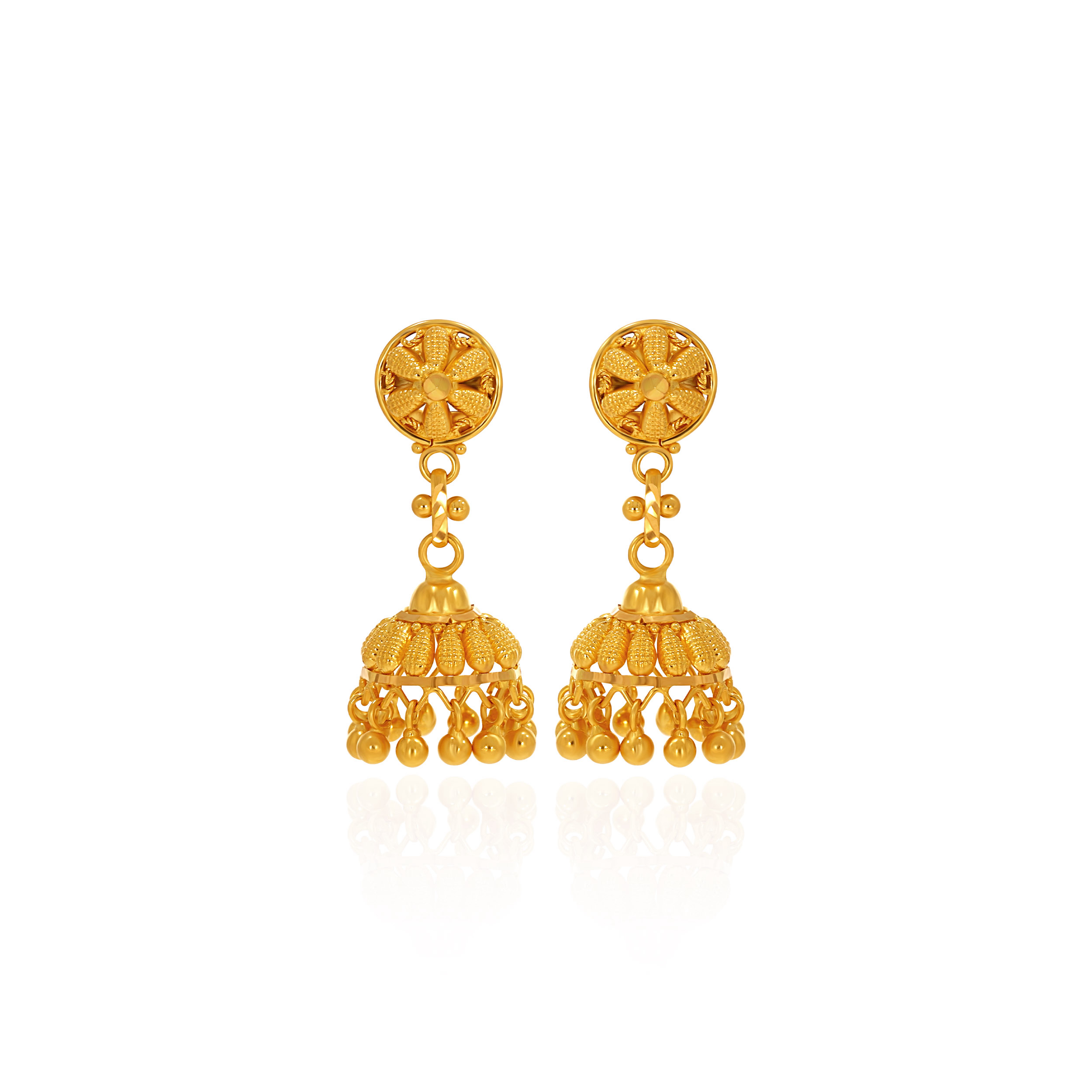 Refined Élan Gold Jhumka Earrings - Senco Gold and Diamonds