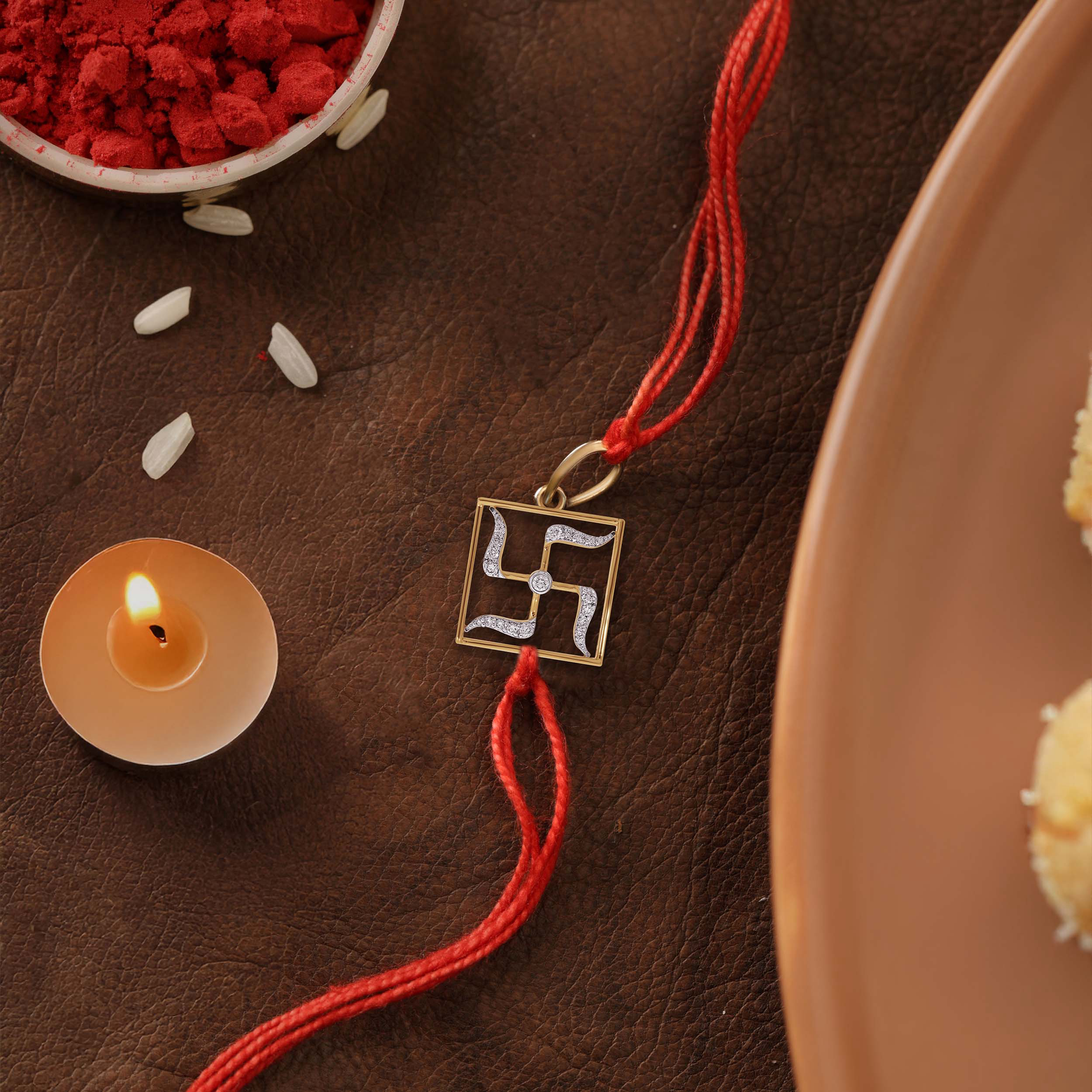 Swastik Blessings Diamond Rakhi Pendant - Senco Gold and Diamonds