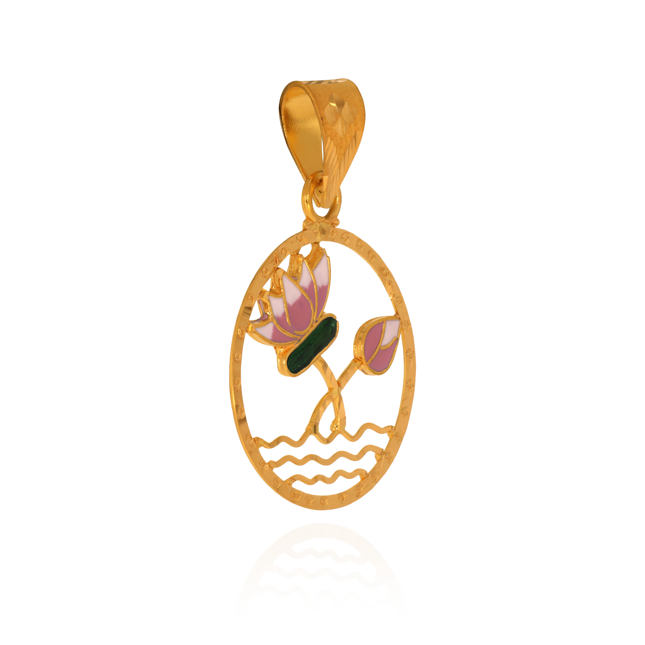 Lotus Meenakari Gold Pendant - Senco Gold and Diamonds