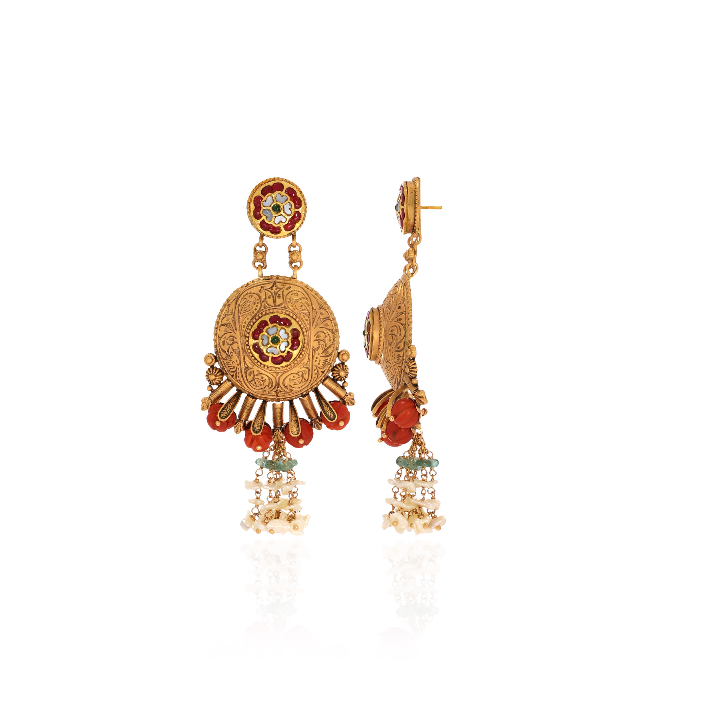 22K Yellow Gold Kundan Earrings-GPGN-D000788484 - Senco Gold and Diamonds
