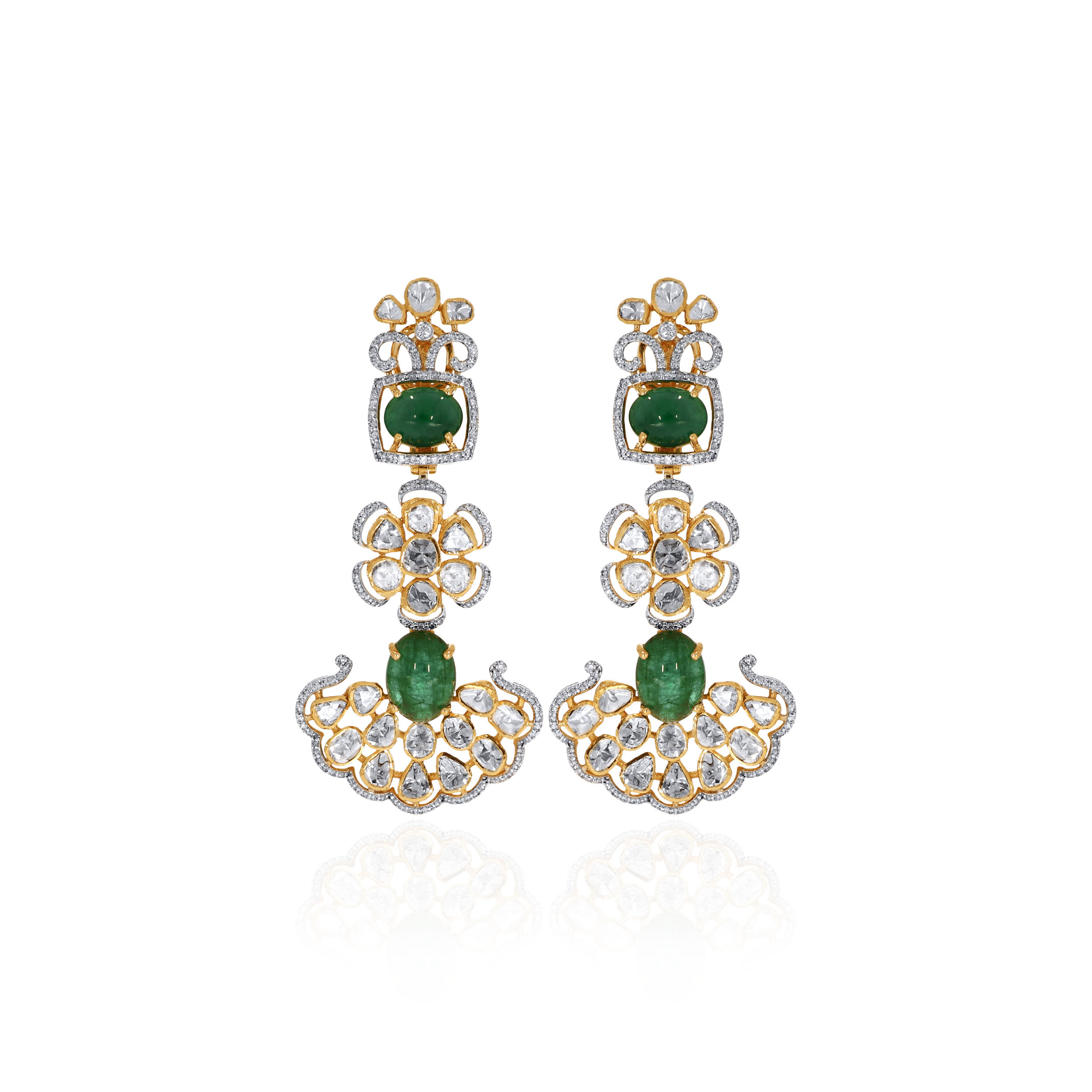 14K Yellow Gold Polki Diamond Earrings-DTGN-D000788828 - Senco Gold and Diamonds