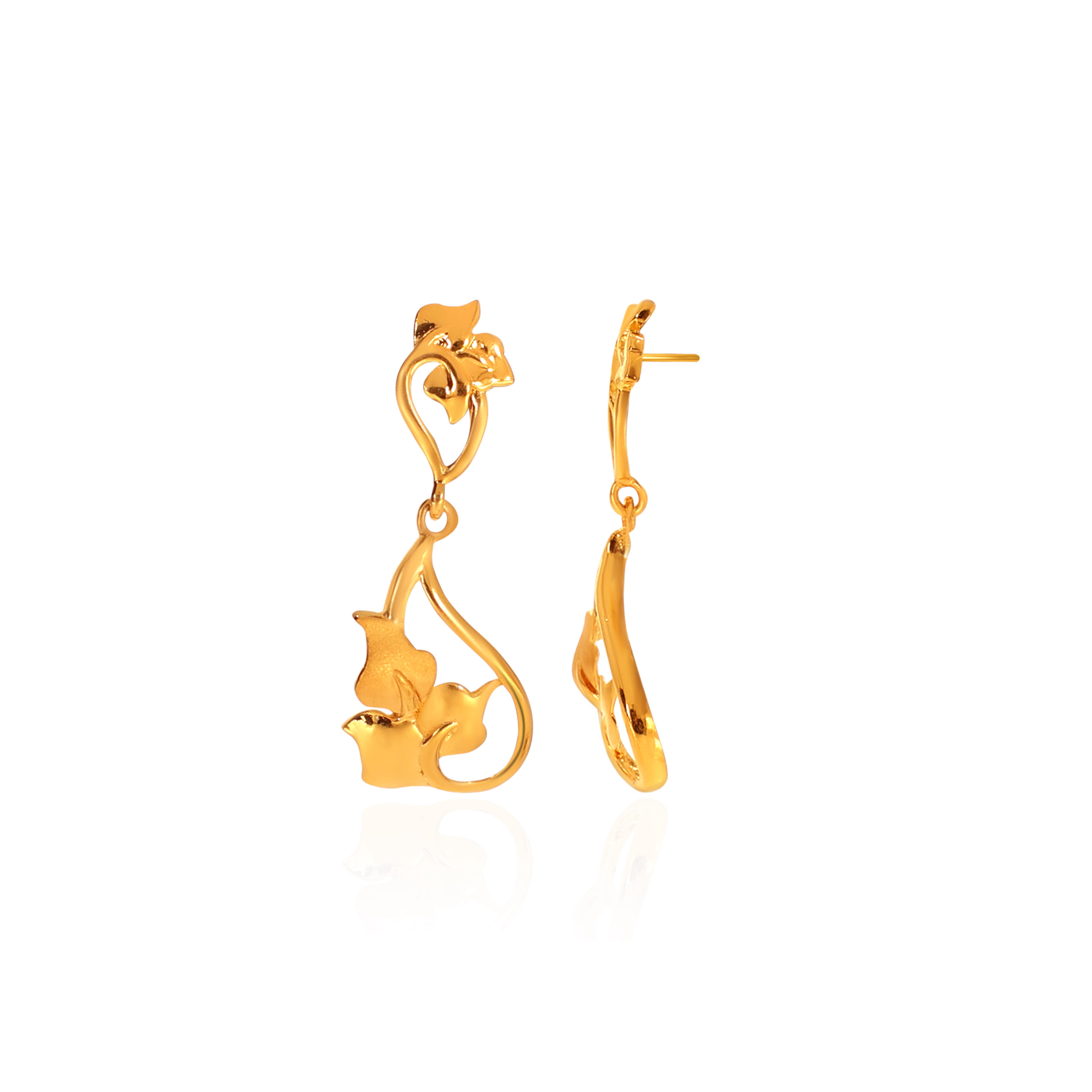 Crafty Leaves Gold Drop Earrings - Senco Gold and Diamonds