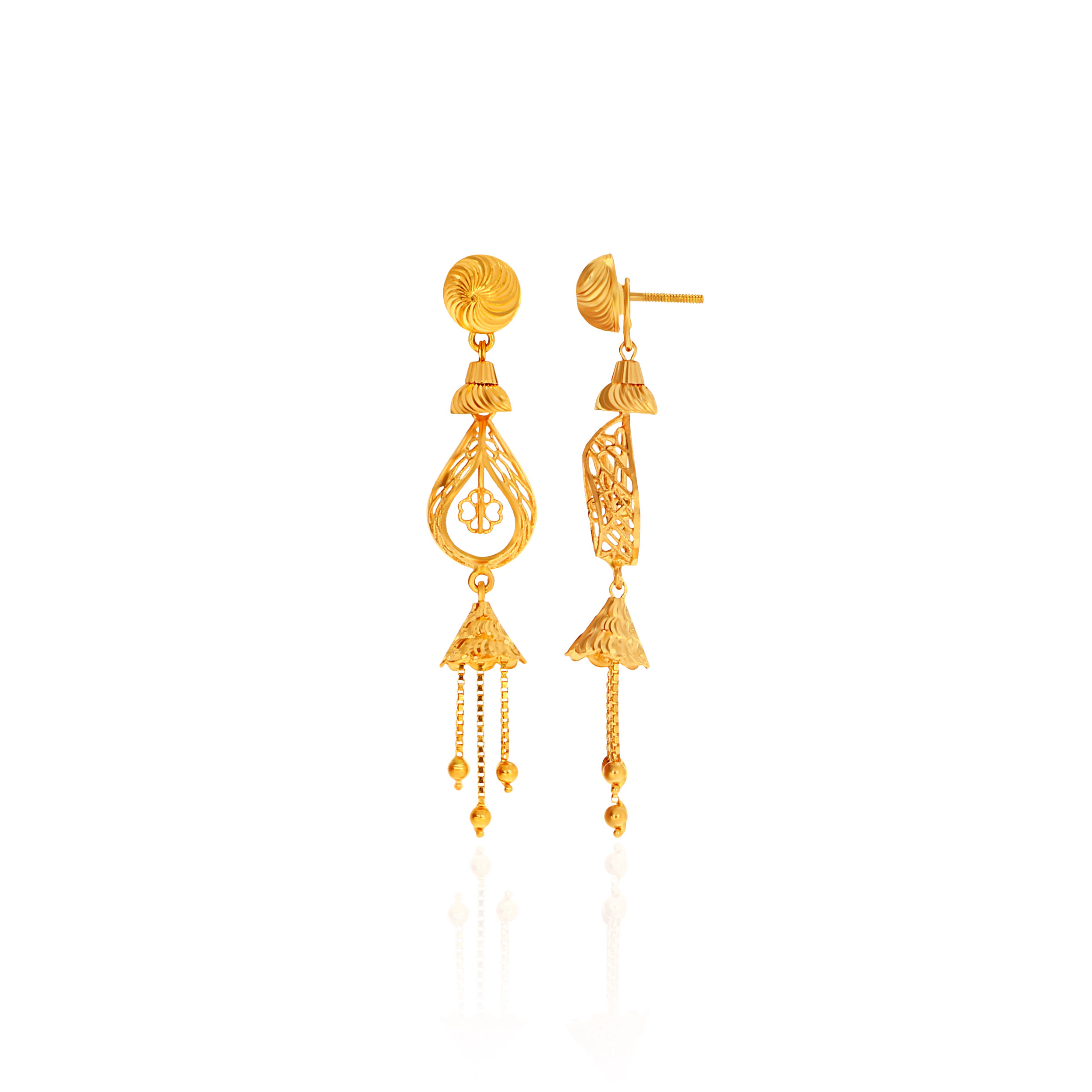Artisanal Bell Tassel Gold Dangler Earrings - Senco Gold and Diamonds