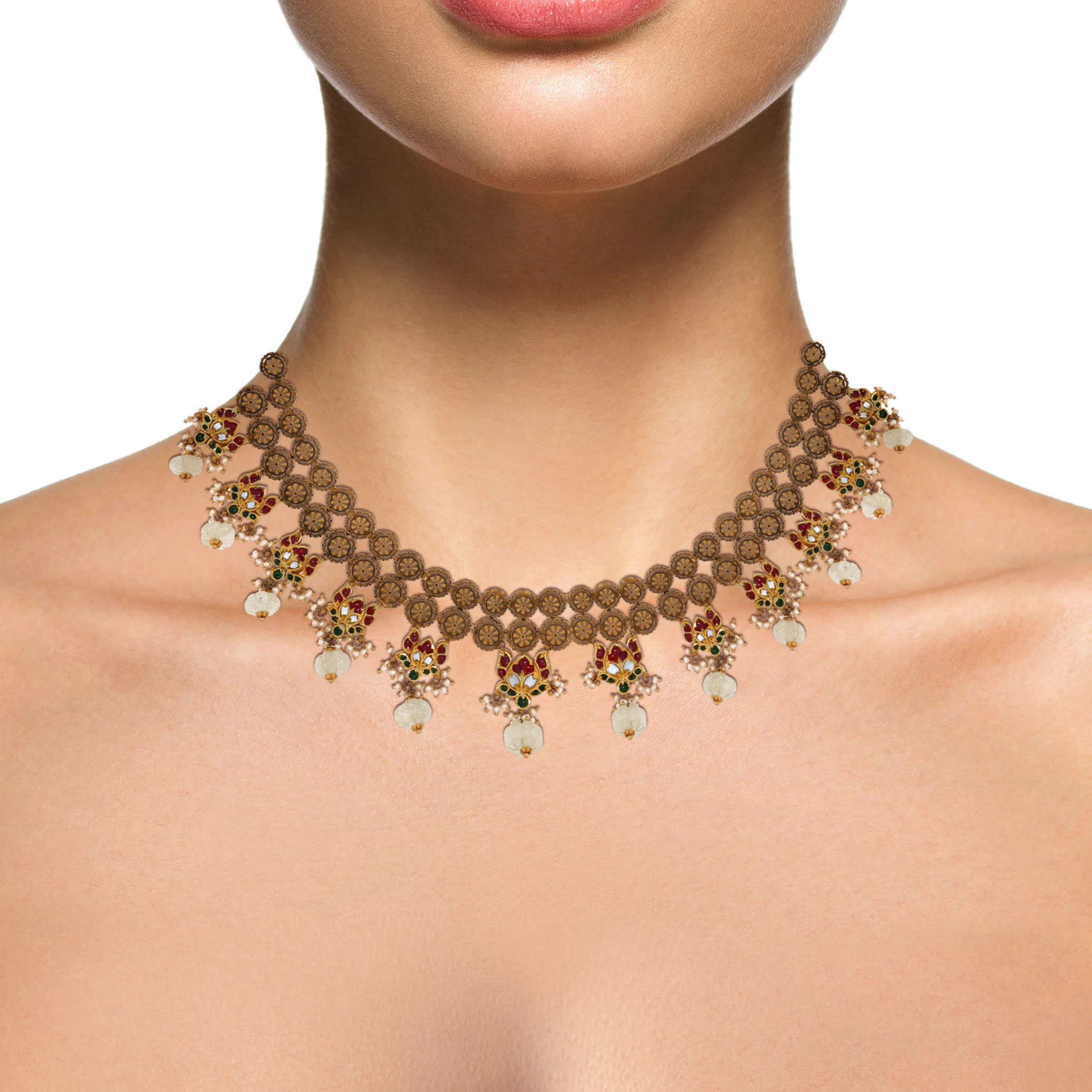 22K Yellow Gold Kundan Necklace-GN-D000788422 - Senco Gold and Diamonds