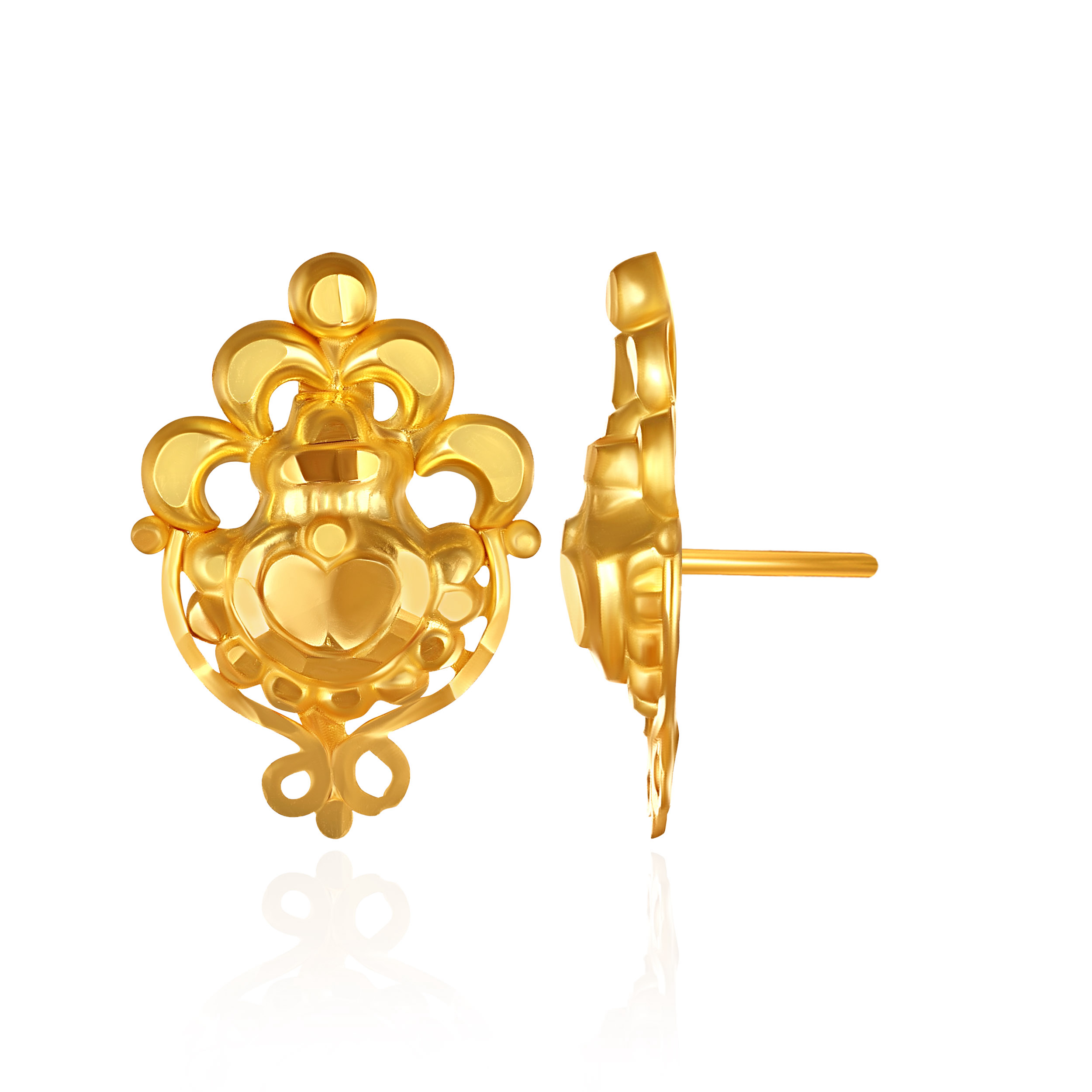 Ethnic Crowned Heart Gold Studs - Senco Gold and Diamonds