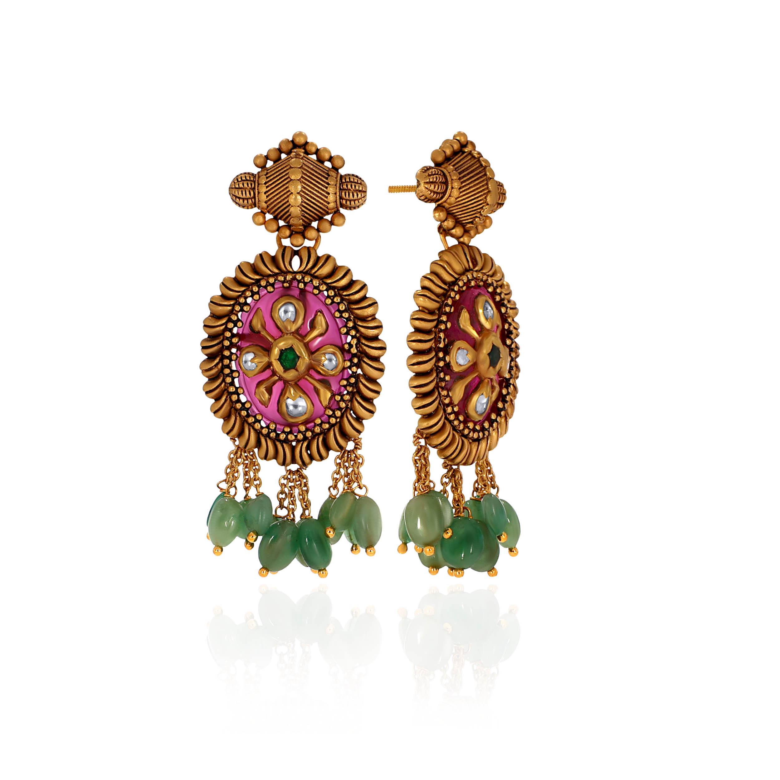 22K Yellow Gold Kundan Drop Earrings-GPGN-D000788458 - Senco Gold and Diamonds