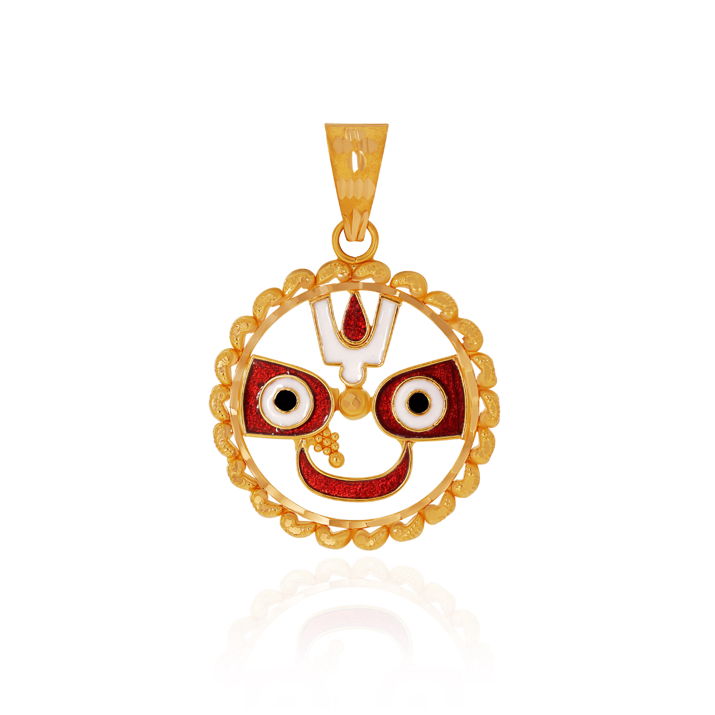 Tricolour Enamel Jagannath Gold Pendant - Senco Gold and Diamonds