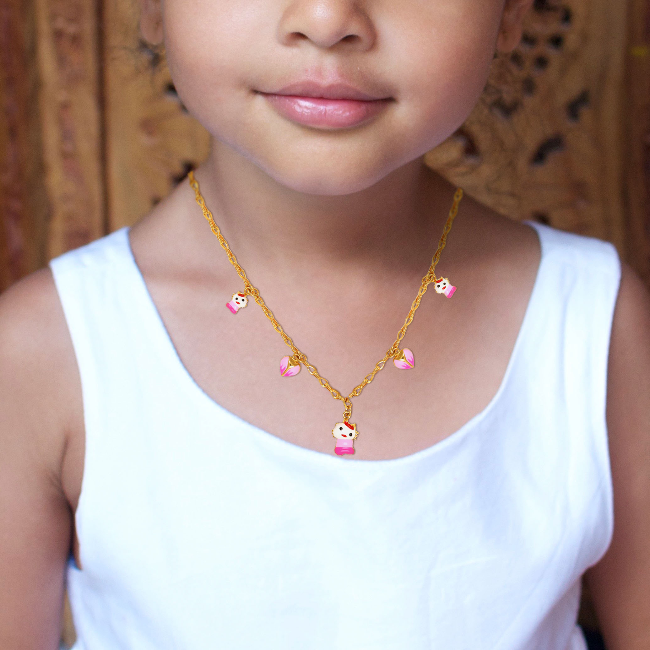 Pretty In Pink Kid's Gold Chain Pendant - Senco Gold and Diamonds