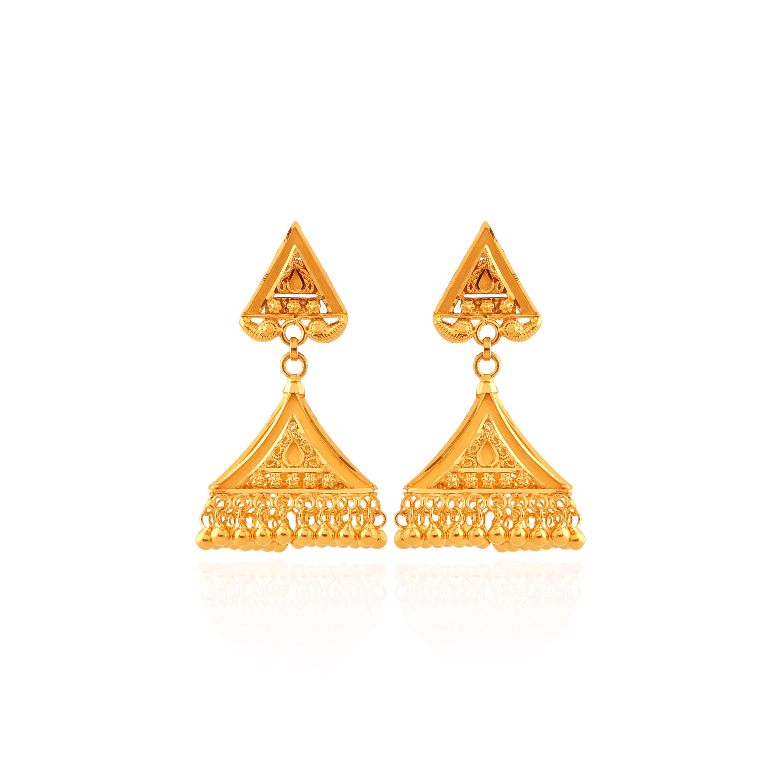 Pyramid Filigree Gold Jhumka Earrings - Senco Gold and Diamonds
