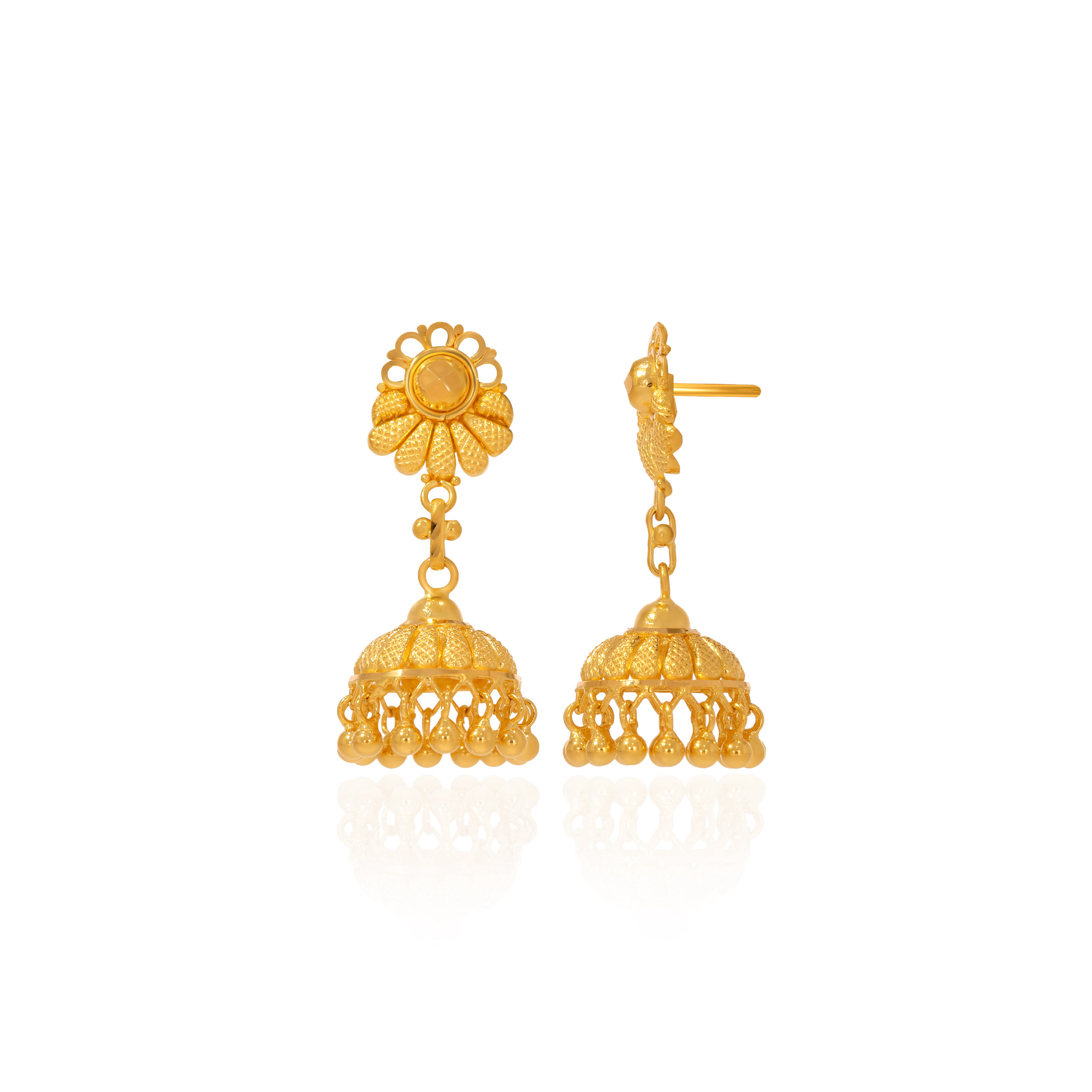 Graceful Intricate Gold Jhumka Earrings - Senco Gold and Diamonds