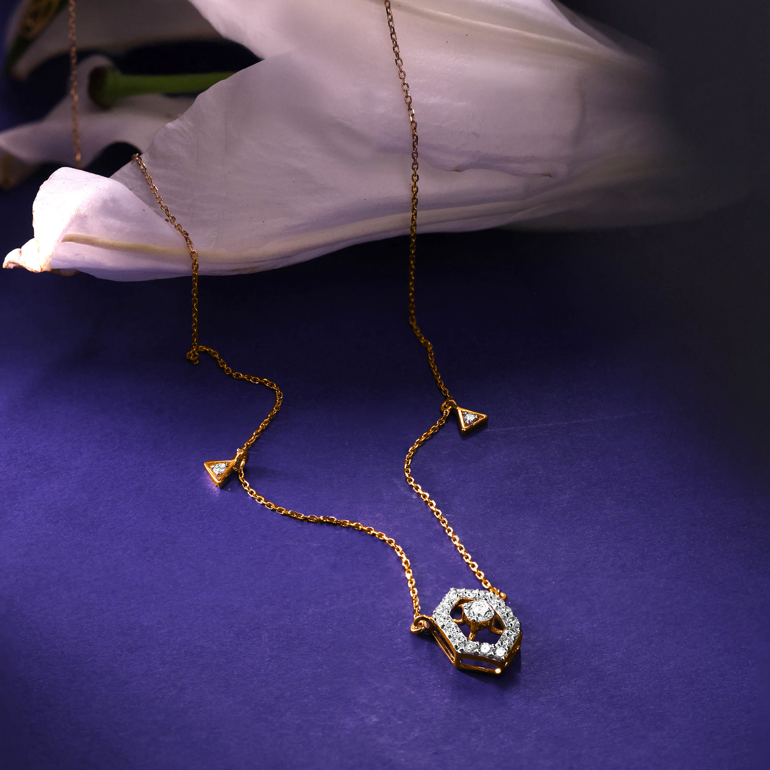 Scintillating Hexagon Solitaire Chain Pendant - Senco Gold and Diamonds