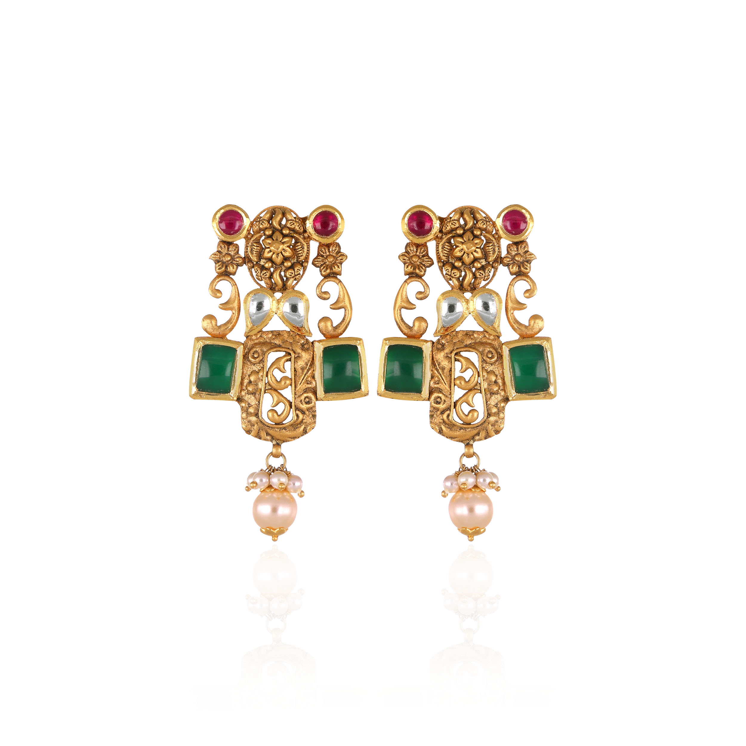 Vintage Kundan Drop Earrings - Senco Gold and Diamonds