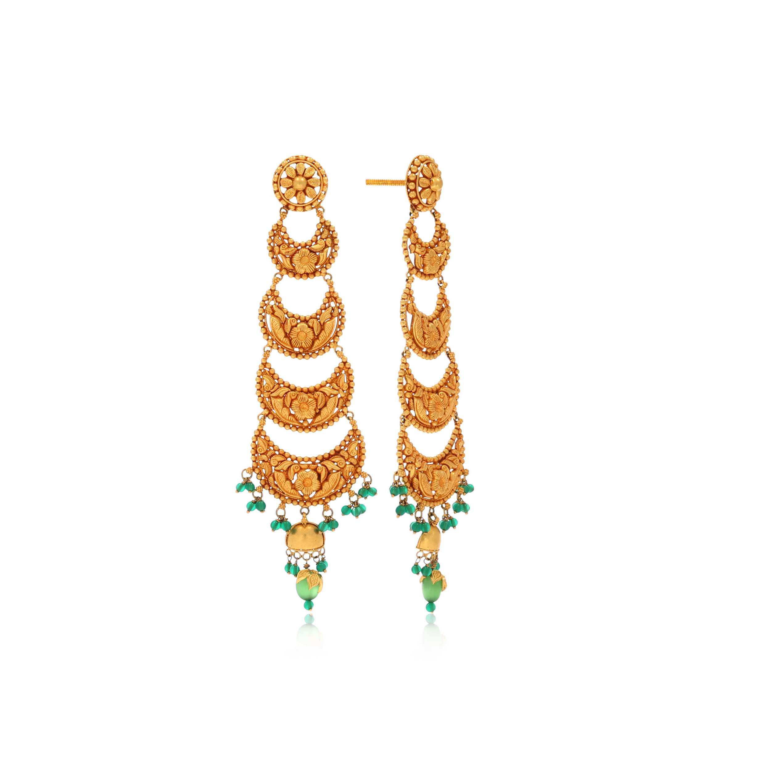 Cascading Bloom Antique Gold Danglers - Senco Gold and Diamonds
