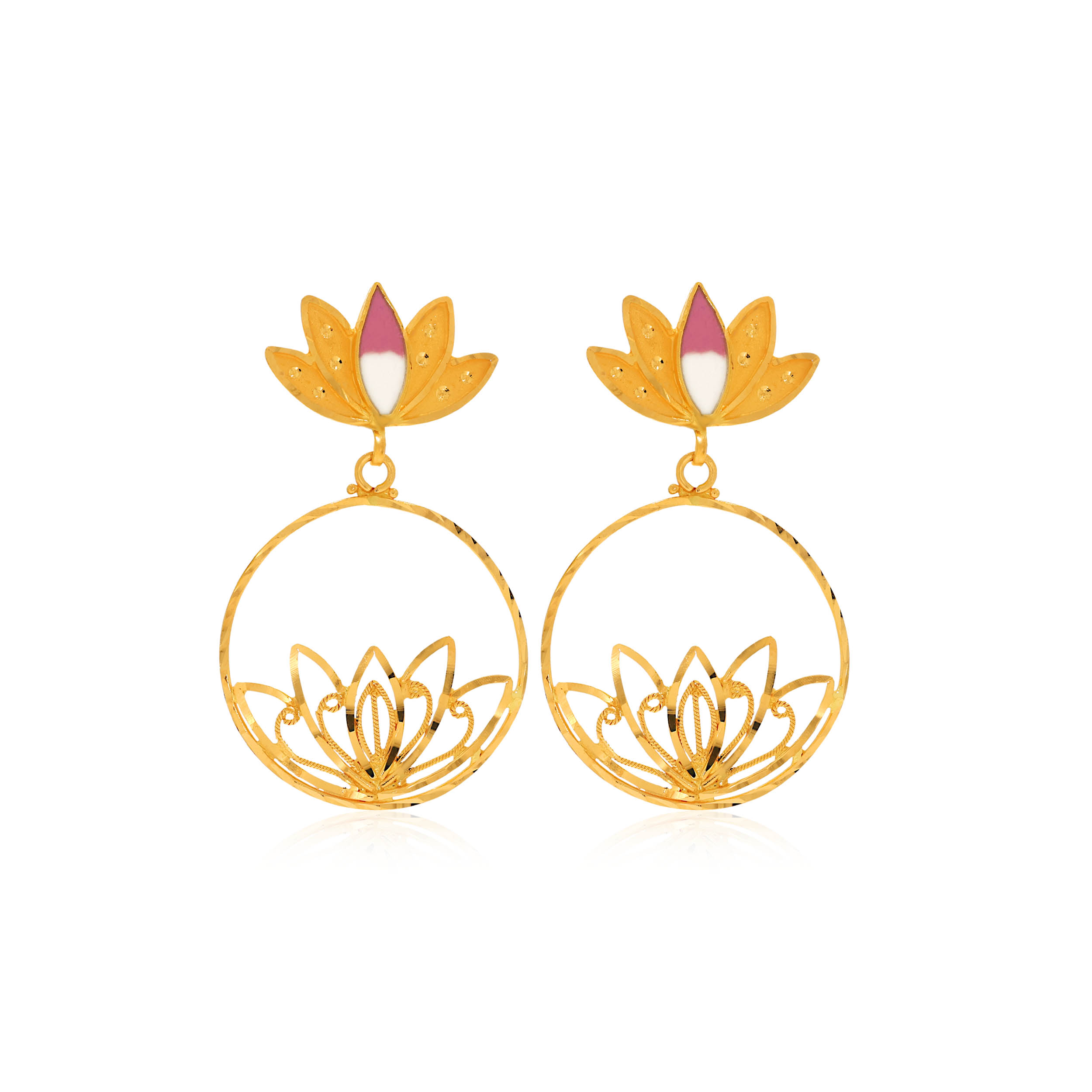 Lotus Enchantment Gold Drop Earrings - Senco Gold and Diamonds