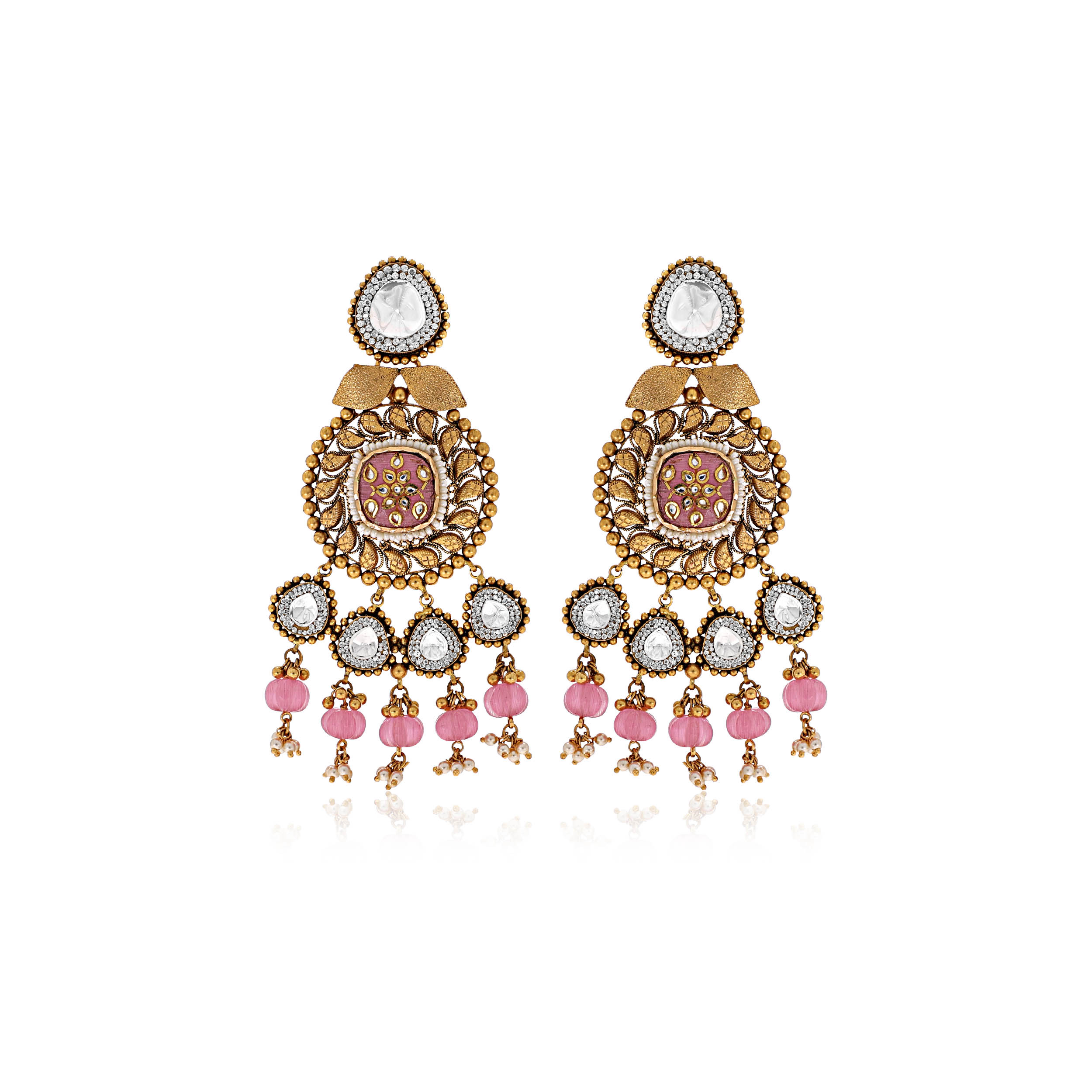 Blossoming Antique Gold Kundan Danglers - Senco Gold and Diamonds