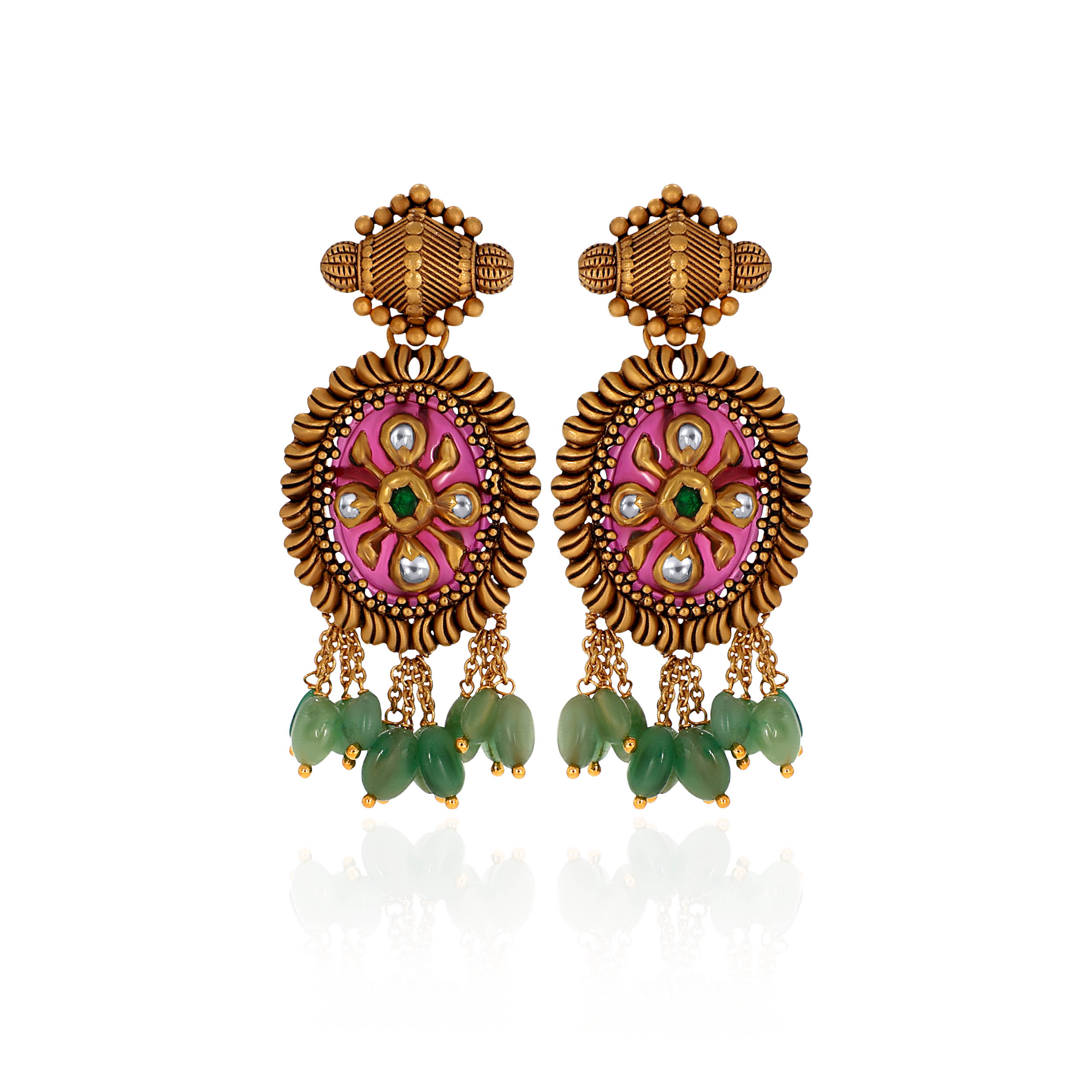 22K Yellow Gold Kundan Drop Earrings-GPGN-D000788458 - Senco Gold and Diamonds