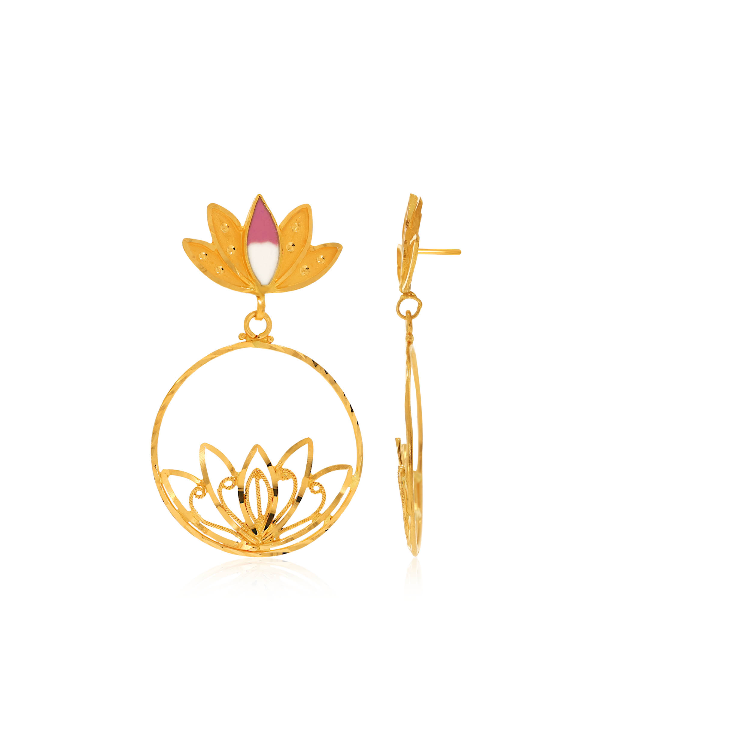 Lotus Enchantment Gold Drop Earrings - Senco Gold and Diamonds