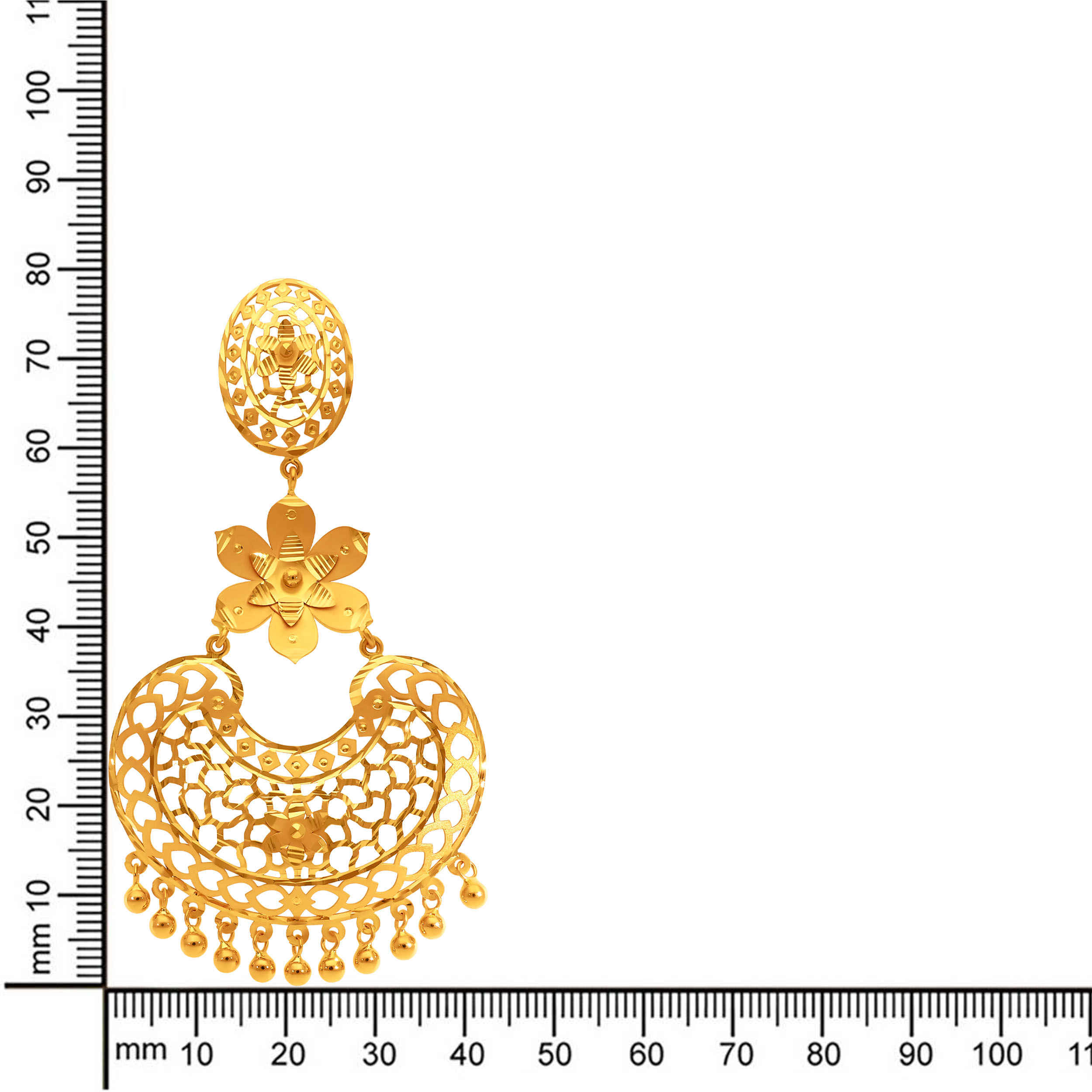Ornate Filigree Gold Chand Bali Earrings - Senco Gold and Diamonds