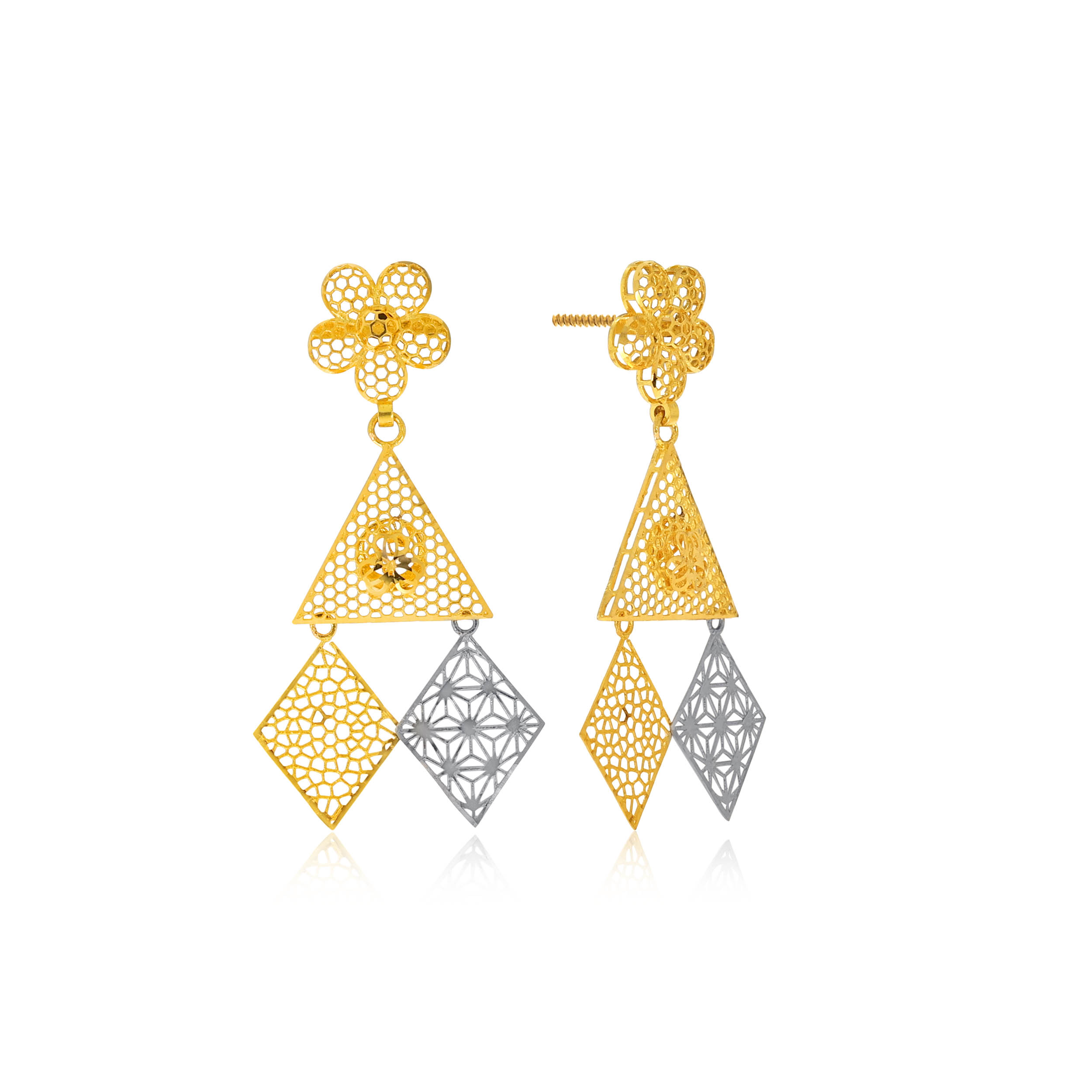 Chic Angular Gold Drop Earrings - Senco Gold and Diamonds