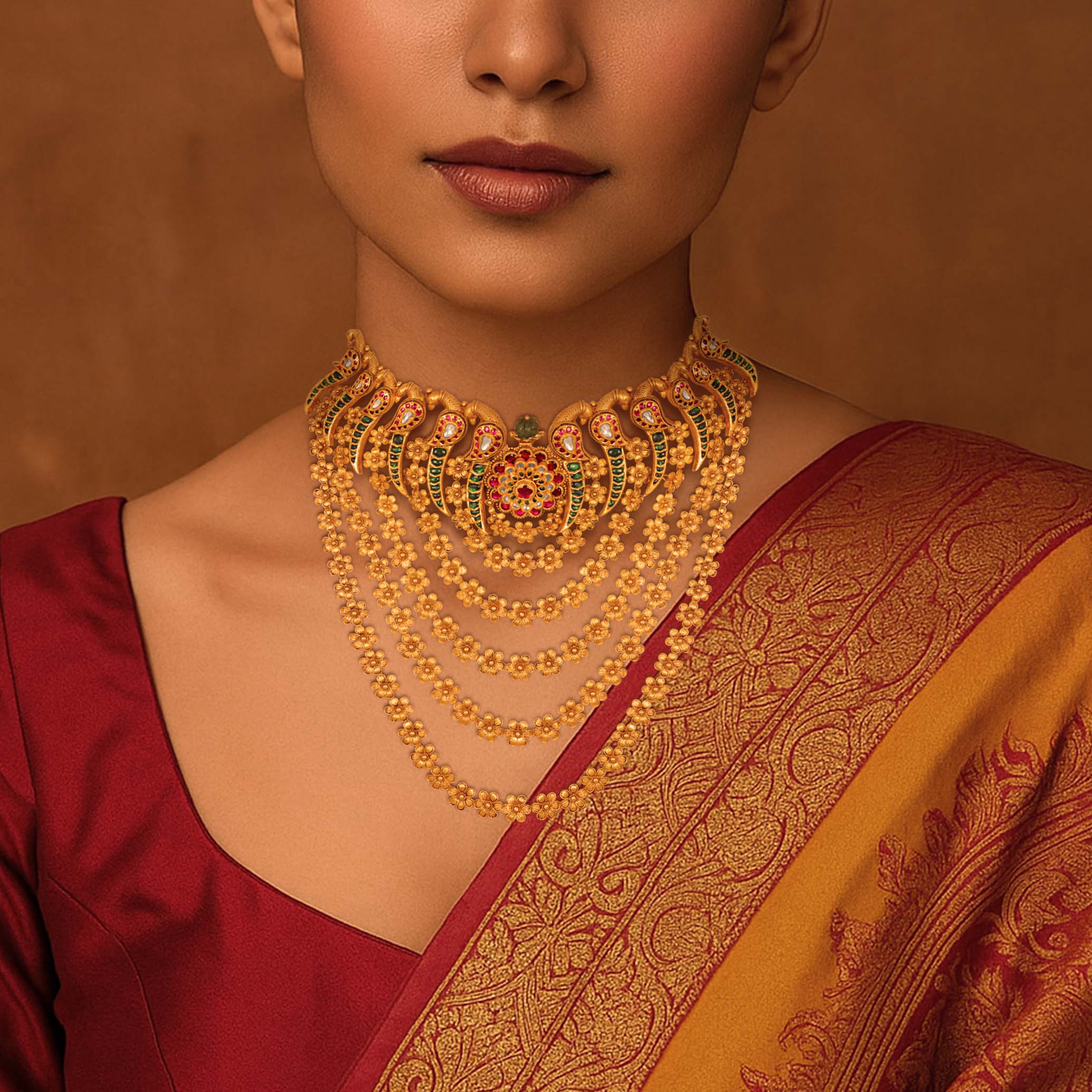 Palatial Cascade Kundan Gold Necklace - Senco Gold and Diamonds