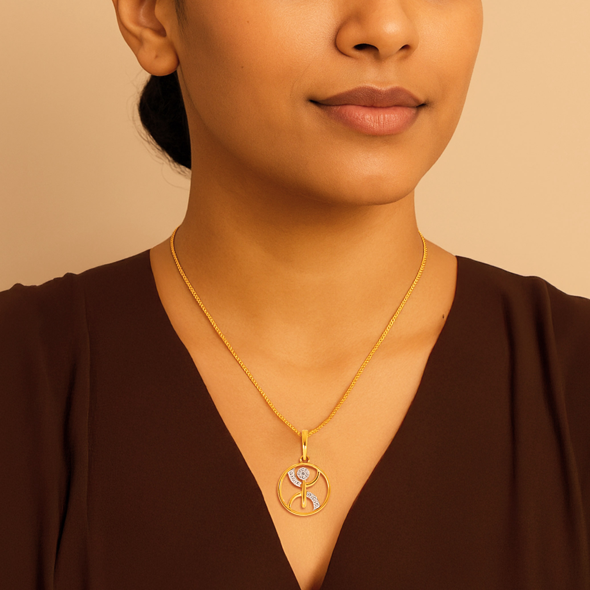 Twilight Curve Diamond Rakhi Pendant - Senco Gold and Diamonds