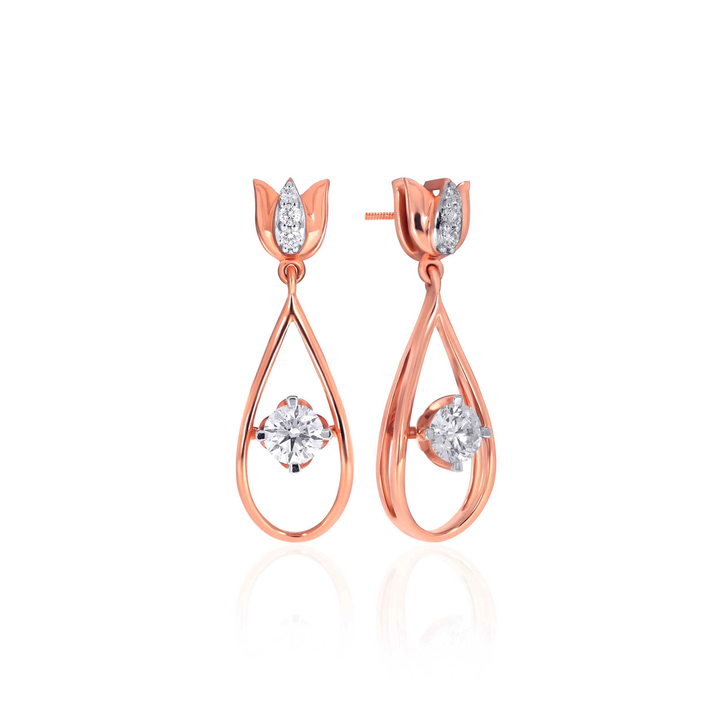 18K Rose Gold Diamond Drop Earrings-DT-D000754614 - Senco Gold and Diamonds