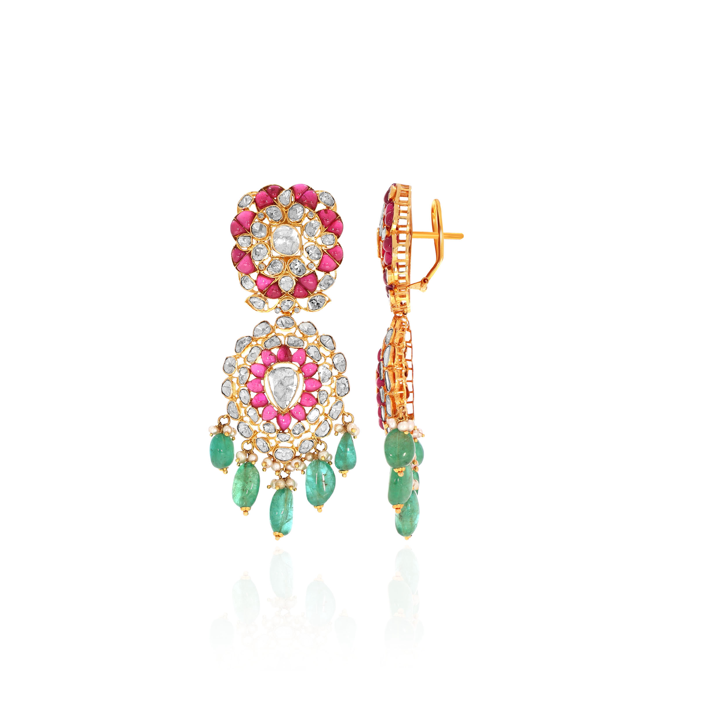18K Yellow Gold Polki Diamond Drop Earrings-DT-D000757500 - Senco Gold and Diamonds