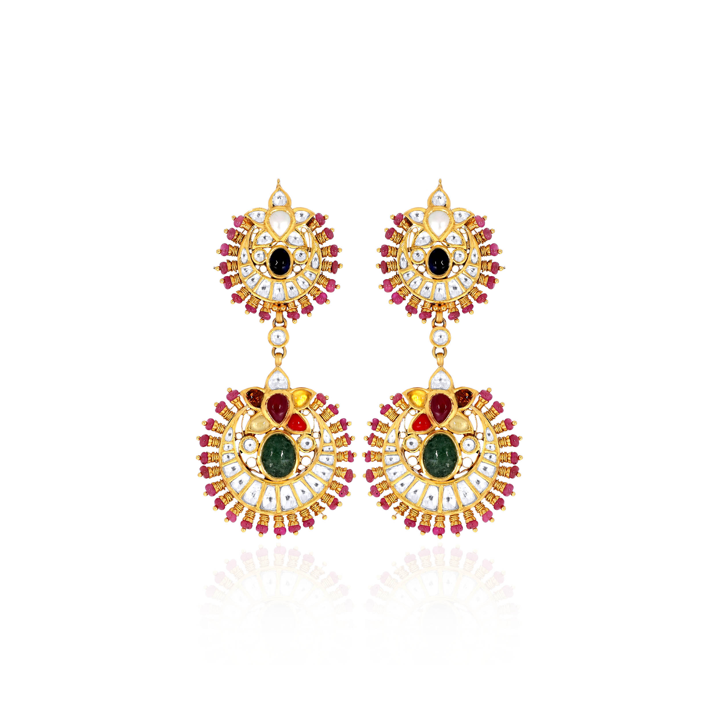 18K Yellow Gold Kundan Earrings-GPGN-D000782263 - Senco Gold and Diamonds