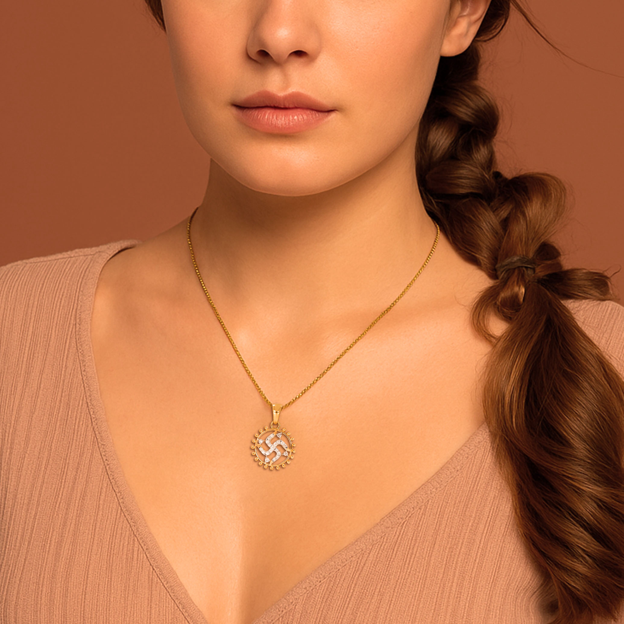 Shubha Swastik Diamond Pendant - Senco Gold and Diamonds