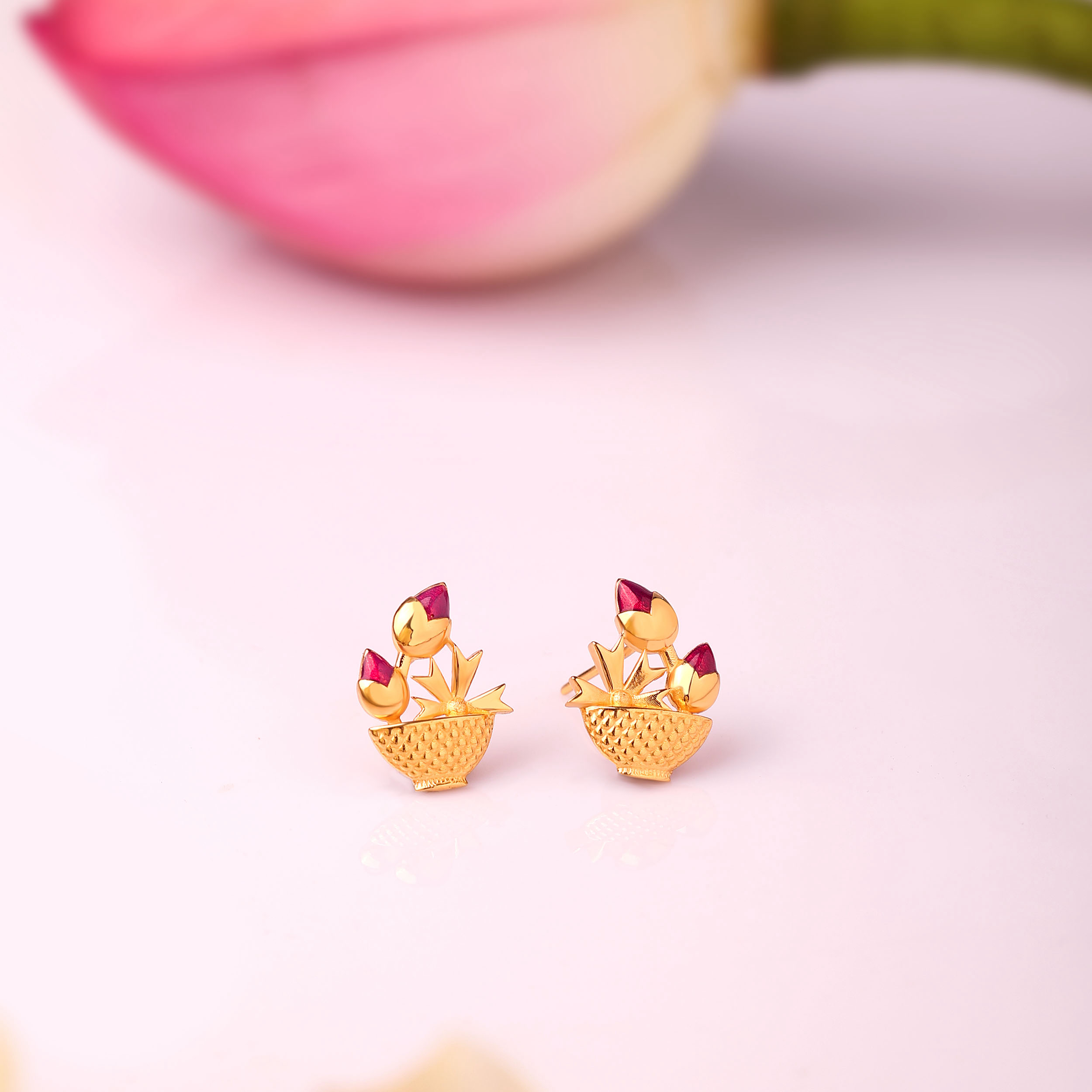 Dusky Petal Gold Studs - Senco Gold and Diamonds