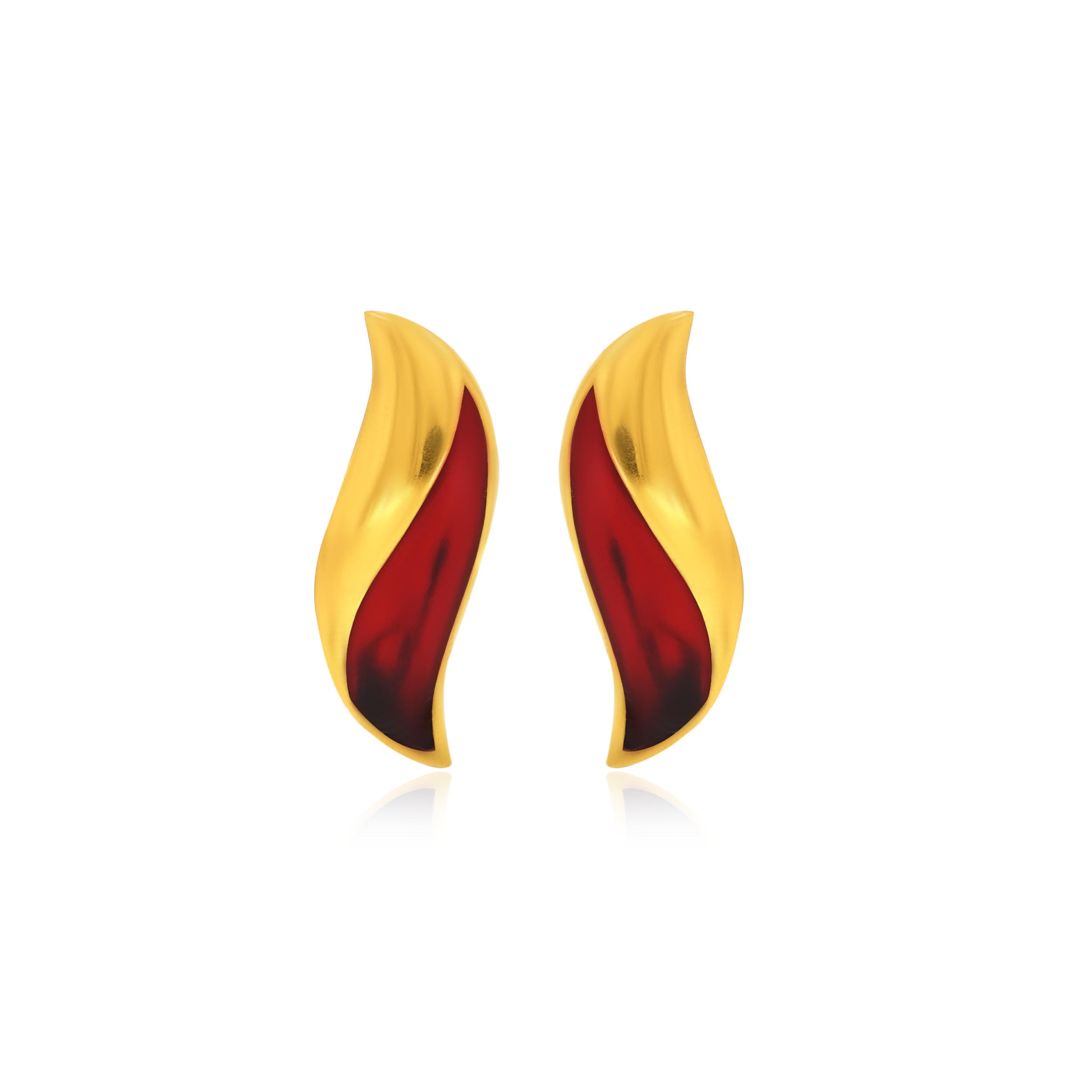 Vibrant Wavy Leaf Gold Studs - Senco Gold and Diamonds