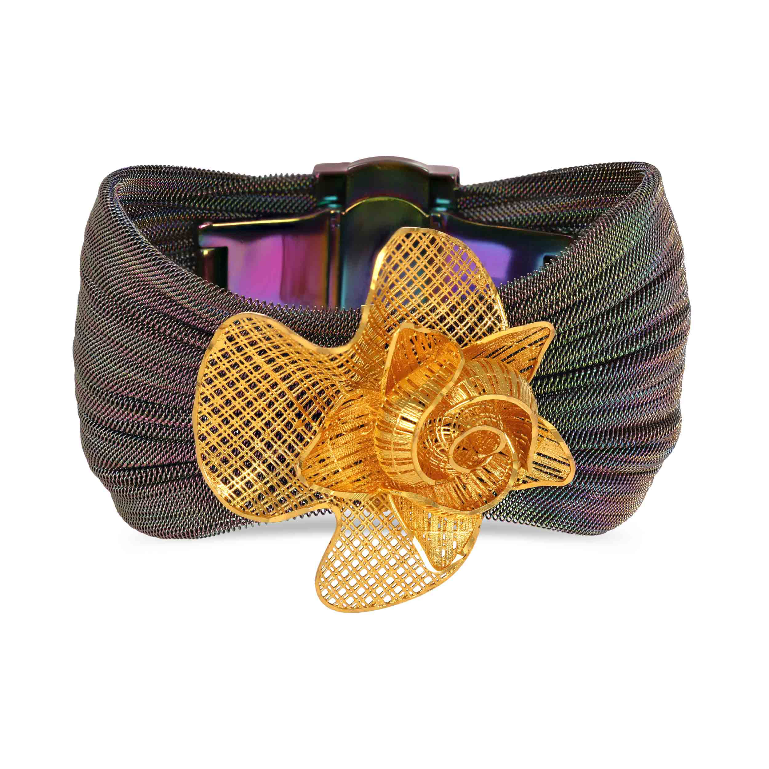 Iridescent Rose Stylised Gold Chur - Senco Gold and Diamonds