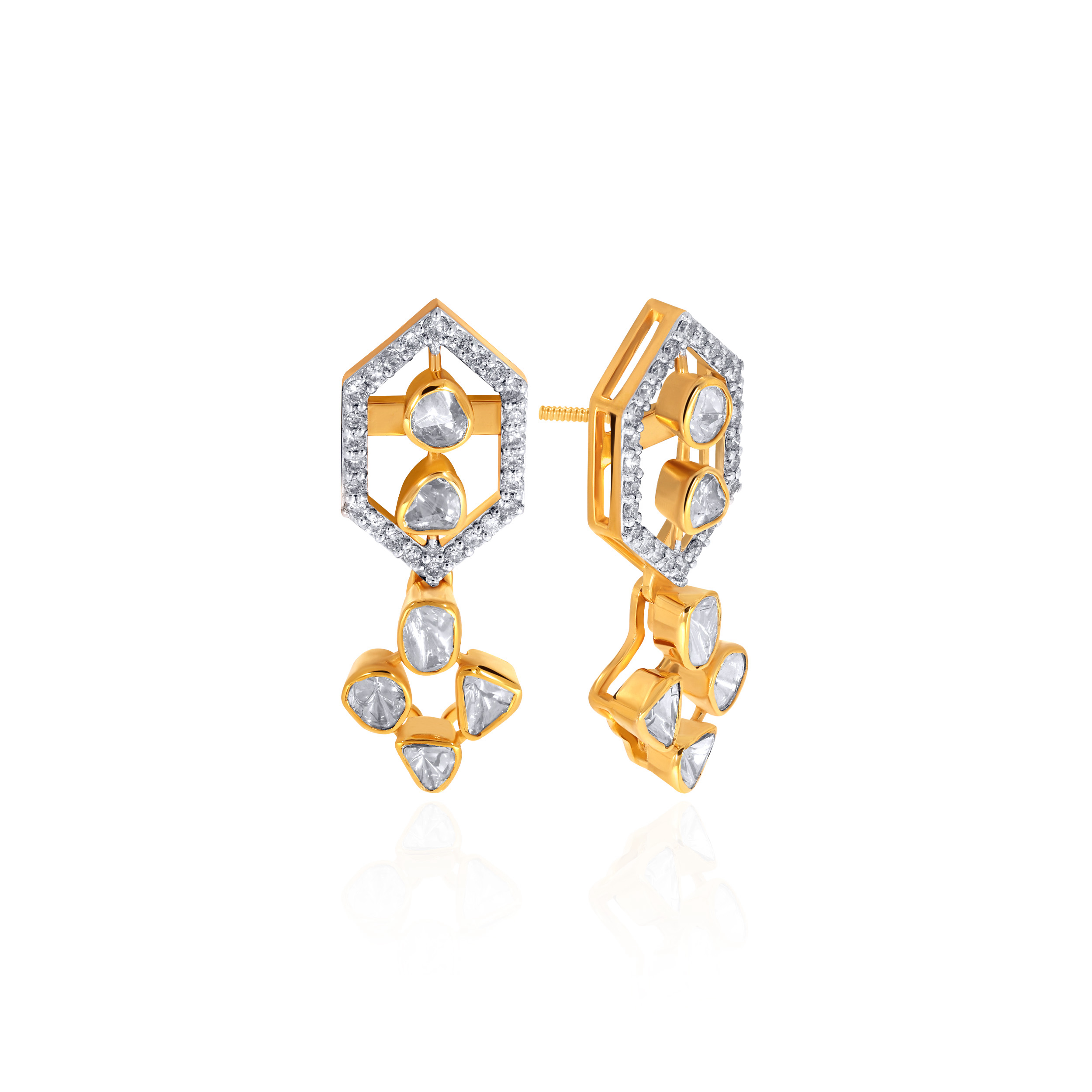 Starlit Evening Polki Diamond Drop Earrings - Senco Gold and Diamonds
