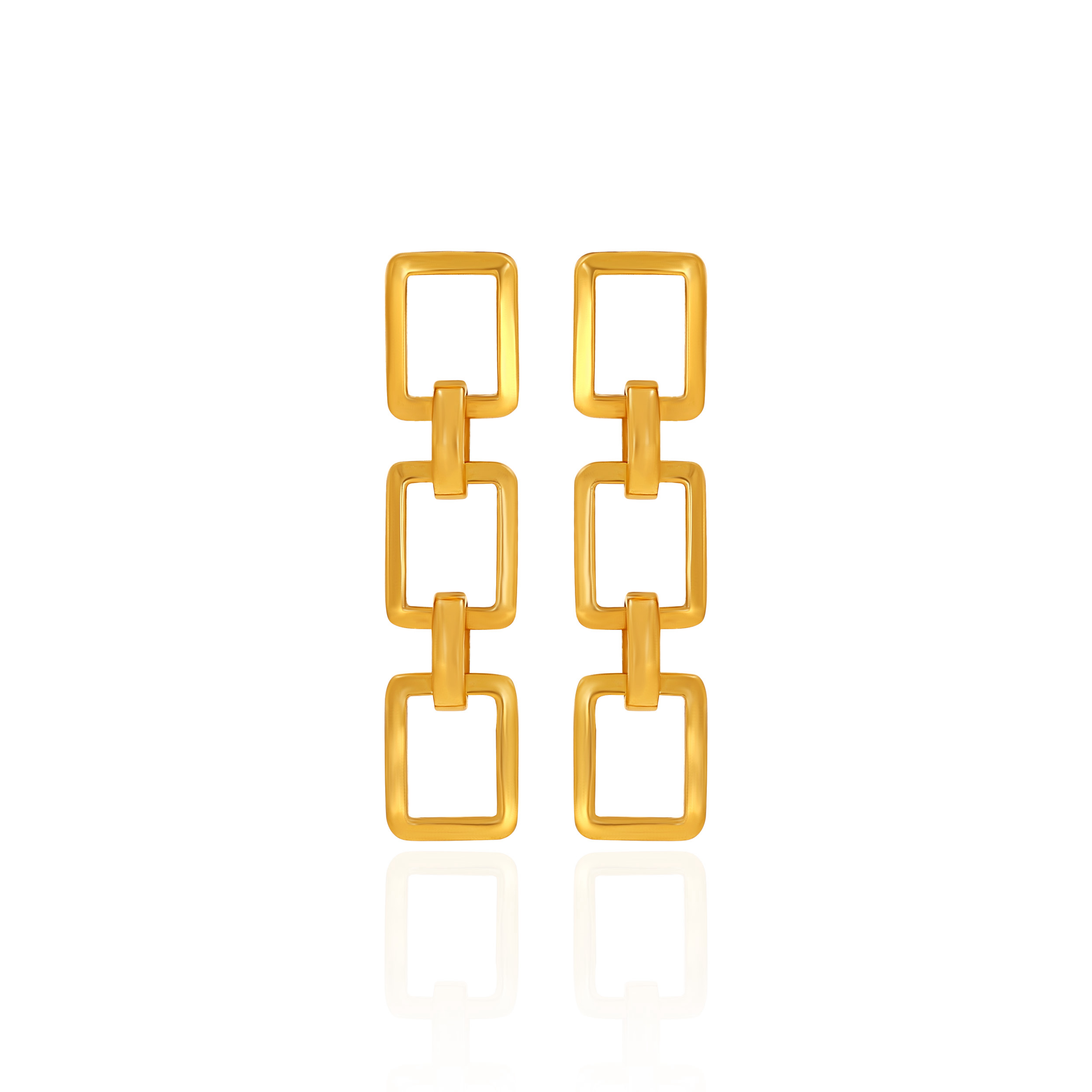 Sculpted Square-Link Long Gold Earrings - Senco Gold and Diamonds